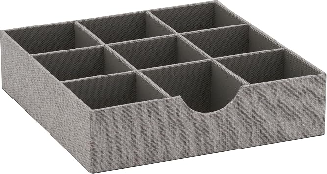 Household Essentials Grey 728-1 Deep 9 Section Drawer Organizer Box for Storage 12 in x 3.13