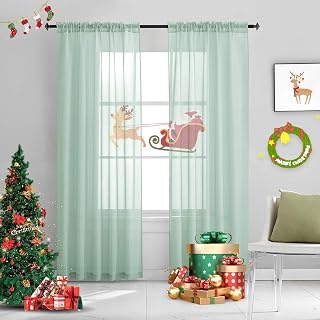 Green Semi Sheer Curtains Rod Pocket 72 Inches Long Faux Linen Curtain Sage Green Sheers Curtain for Bedroom Living Room Girls Kids Room 2 Panels 52x72