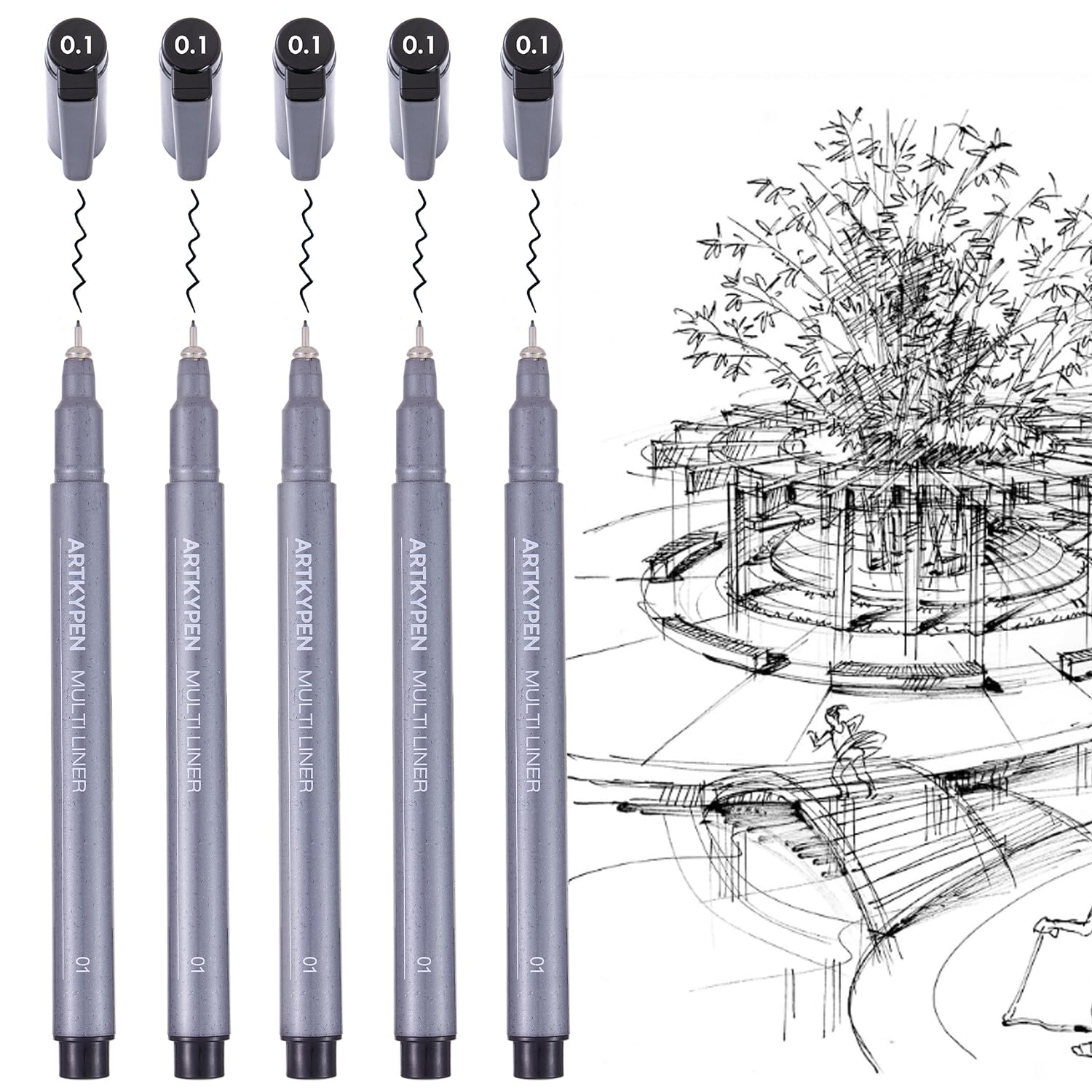 Micro Fineliner Drawing Art Pens: 5 Pack 0.25 mm Black Fine Line Waterproof Ink pen, Artist Supplies for Adults Sketching Anime Manga Watercolor