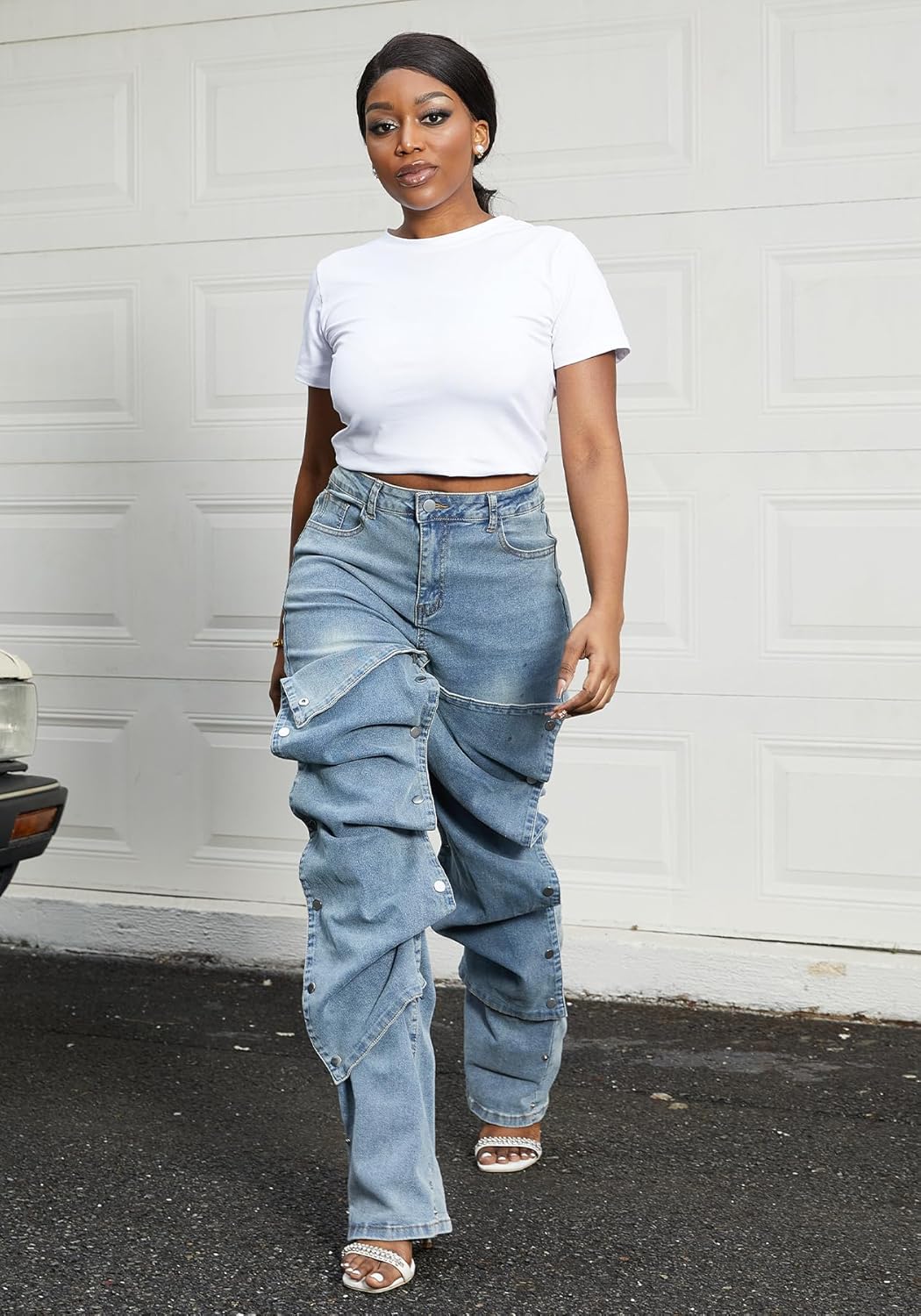 Tbahhir Baggy Cargo Jeans for Women Distressed Irregular High Waisted Wide Leg Boyfriend Y2K Denim Pants with Pockets - Image 7