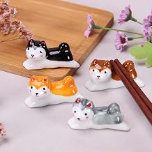 4 Pack Chopsticks Rest Set, Ceramic Chopsticks Holder Rack Spoon Stand Knife Fork Holder for Dinner Home Kitchen Shiba Dog