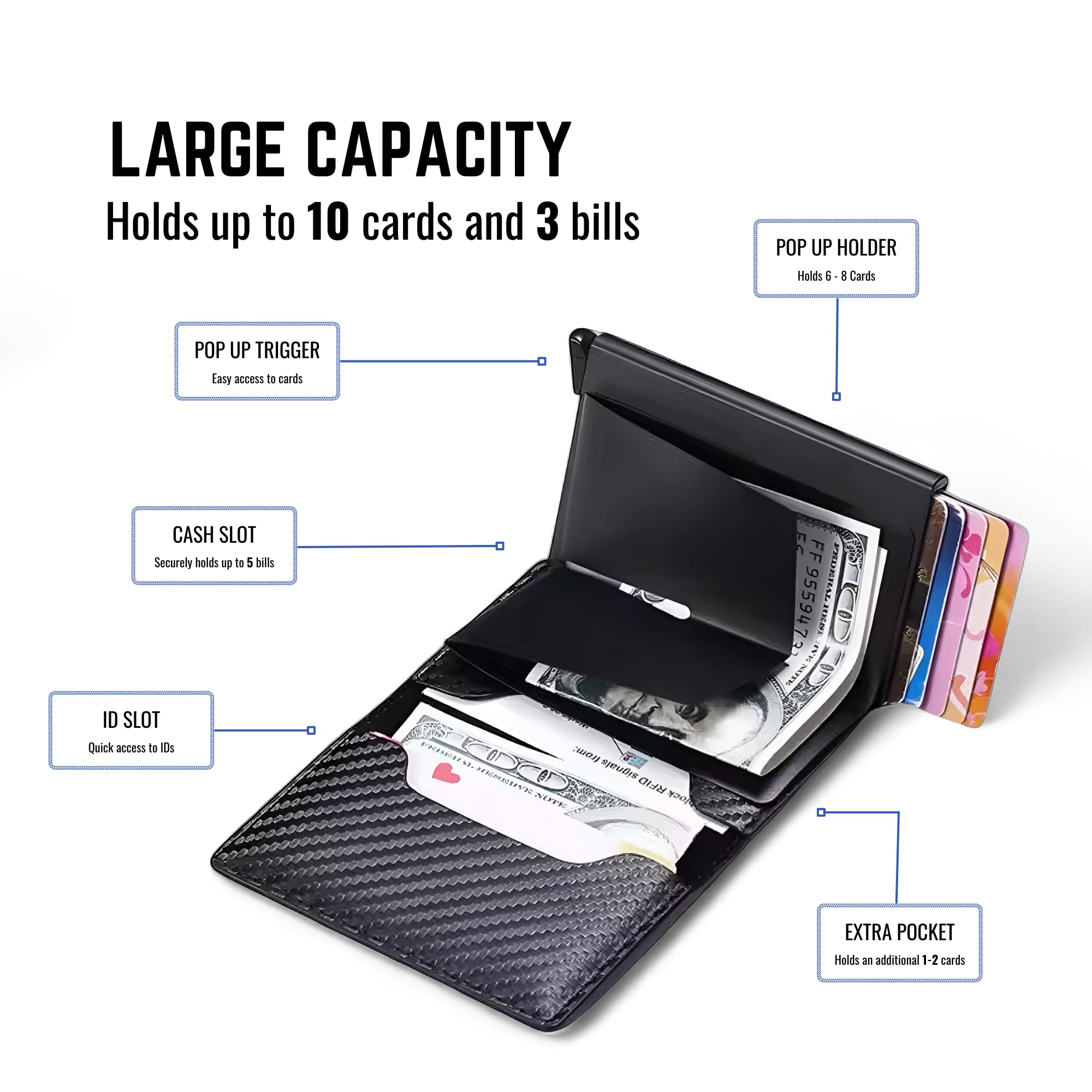 AirTag Wallet for Men: Leather, Compatible with Apple Air Tag, RFID Blocking Technology, Carbon Fiber, Minimalist | 8-10 Credit Cards | Cash Slot (AirTag Not Included) (Carbon Fiber)