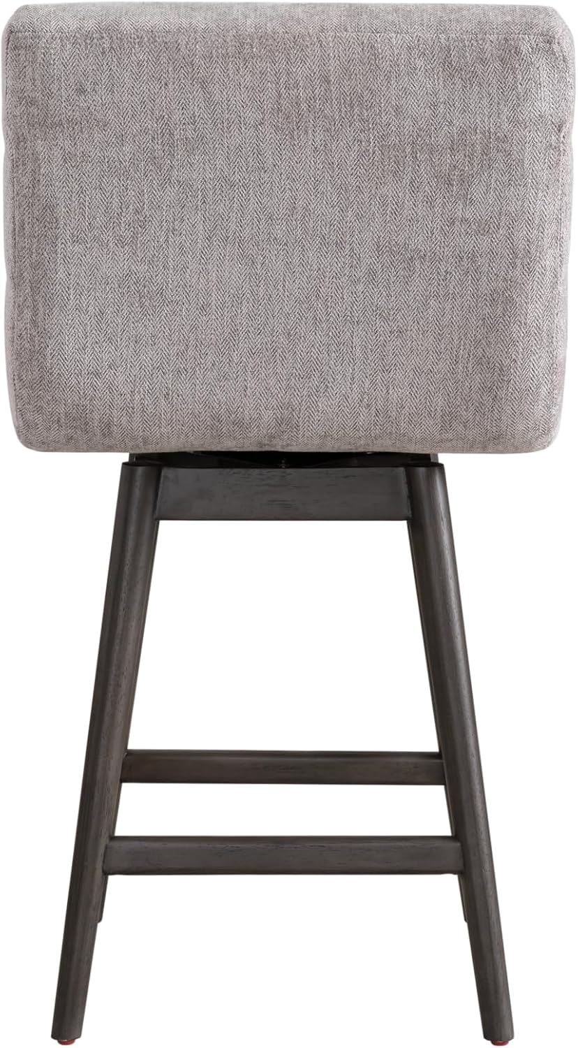 Armen Living Elias Modern Farmhouse Gray Solid Wood Upholstered 26" Counter Height Swivel Barstool with Gray Fabric Seat