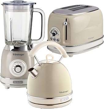 Ariete ARPK25 Retro Style Dome Kettle, 2 Slice Toaster & Jug Blender Set, Vintage Design, Cream