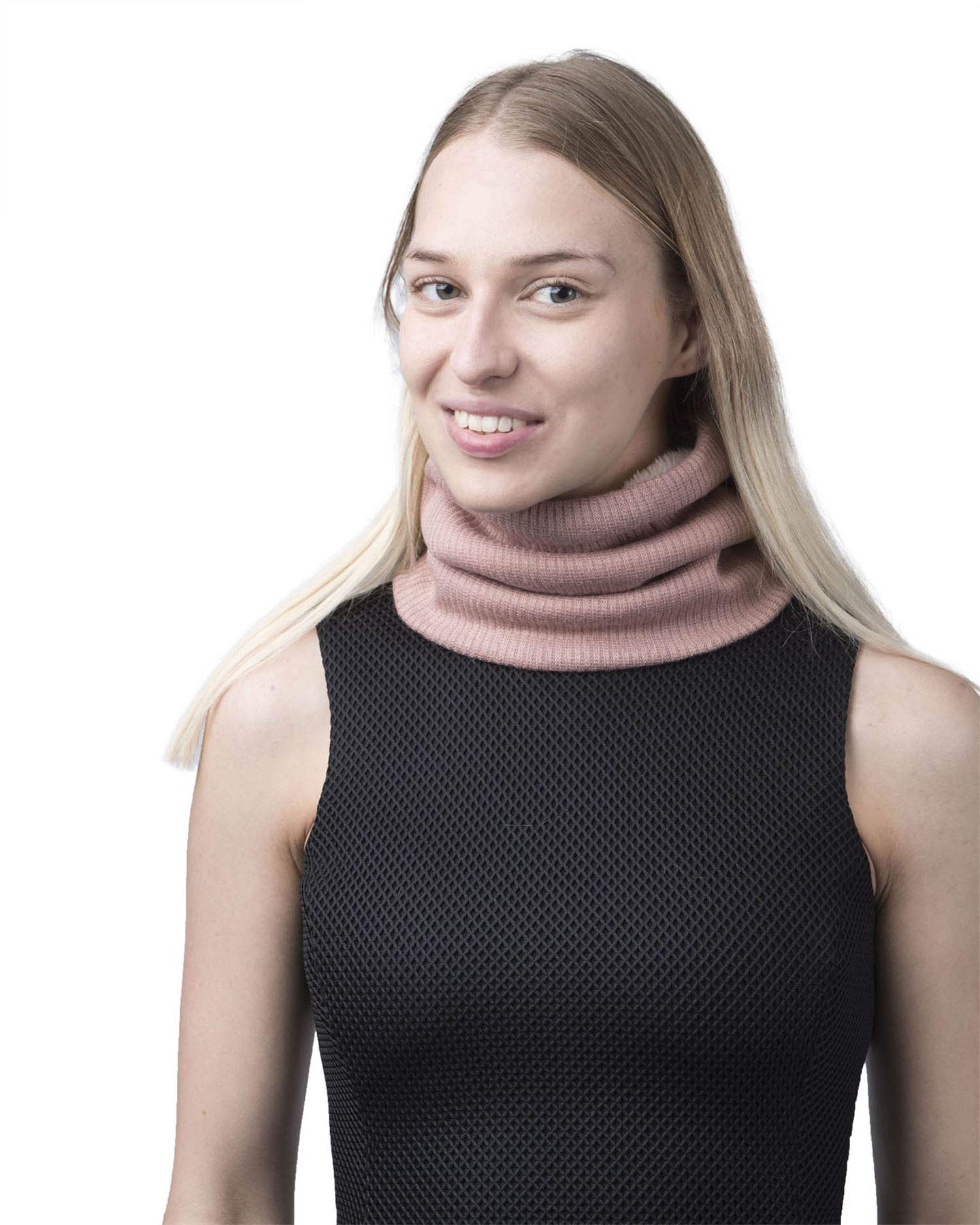 Basic Sense Unisex Dusky Pink Plain Infinity Knit Multifunctional Neck Warmer Snood With Soft Sherpa Fleece Inside,