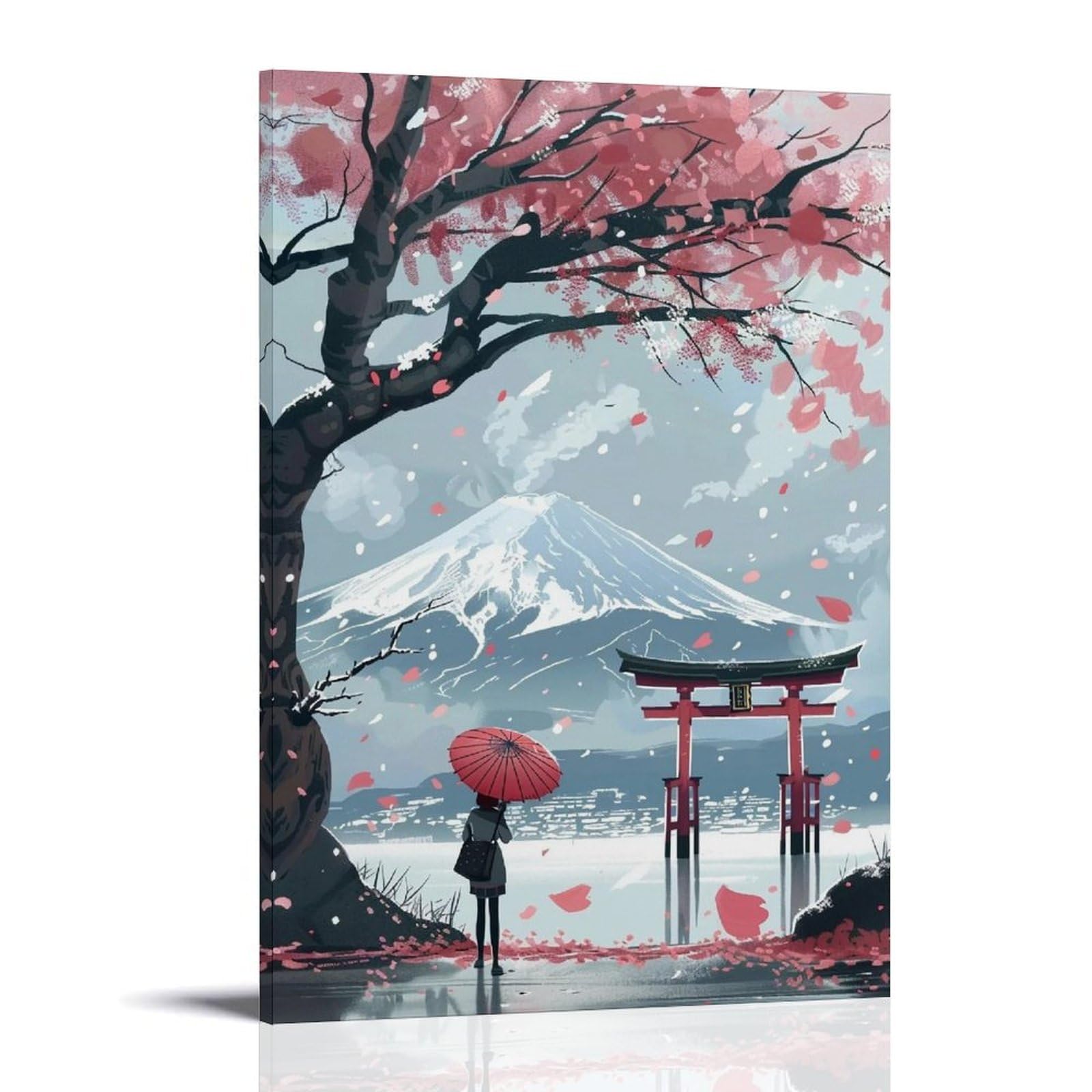 HUERYRYHY Sakura Torii & Mount Fuji 01 Poster Wall Art Canvas Vintage Aesthetic Painting Decor for Rooms 20x30inch Frame-style