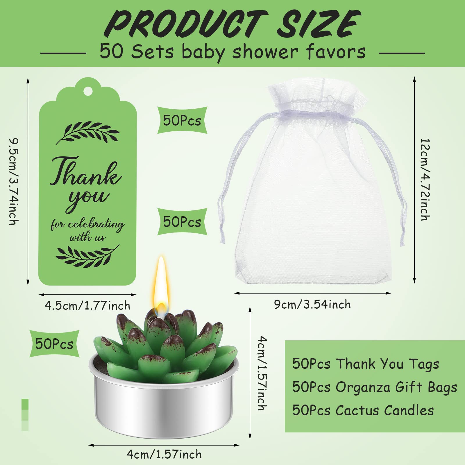 Loopeer 50 Sets Cactus Candles Succulent Candles with 50 Organza Bags and 50 Thank You Tags Succulent Party Favors Baby Shower Gifts Cactus Decorative Tealights for Guests Prizes Bridal Shower Wedding