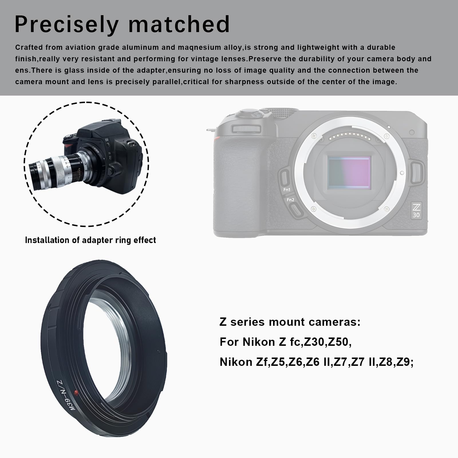 M39-Niko Z - Anillo Adaptador de Objetivo para LM L39 M39 (39 mm, Compatible con Nik Z 7 y para Niko Z 6, cámara de Formato Completo sin Espejo, M39 a Niko Z)
