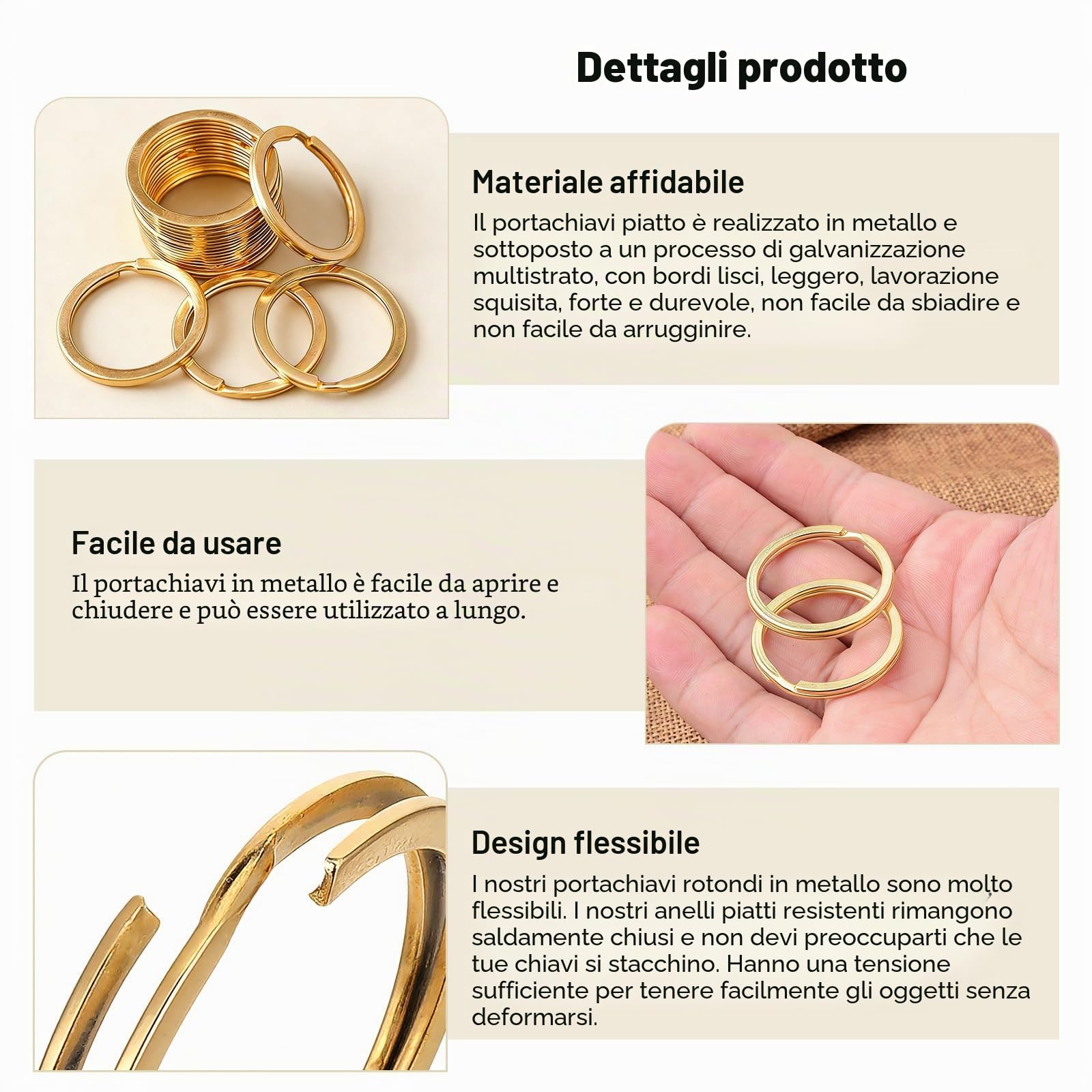 100 pezzi di anello portachiavi in oro, 25 cm 30 cm, anelli portachiavi rotondi e piatti in oro per casa, auto, ufficio, fissaggio per gioielli, artigianato e fai da te