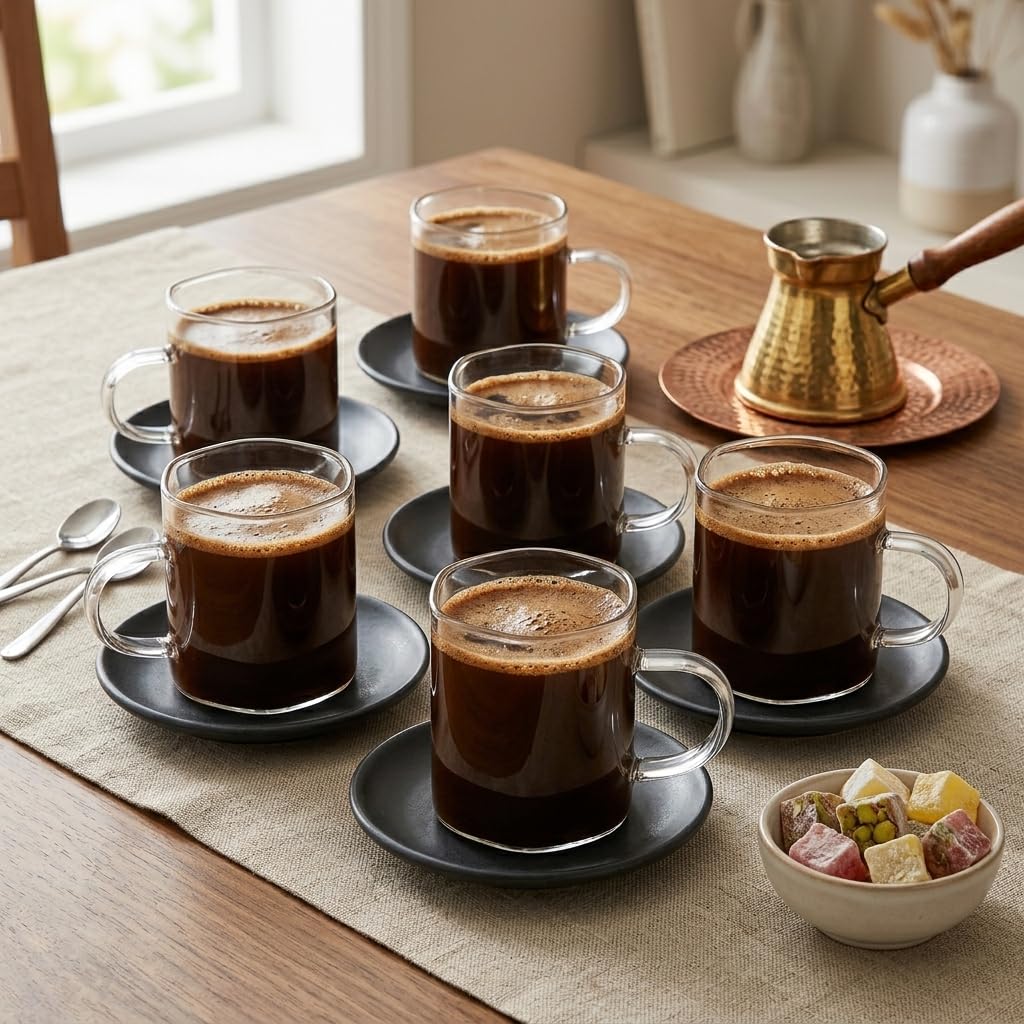 Deconox 6'lı Borosilikat Cam Kupa Seti - Isıya Dayanıklı, İnce ve Hafif Çay, Türk Kahvesi ve Espresso Bardağı Takımı (150 ml)