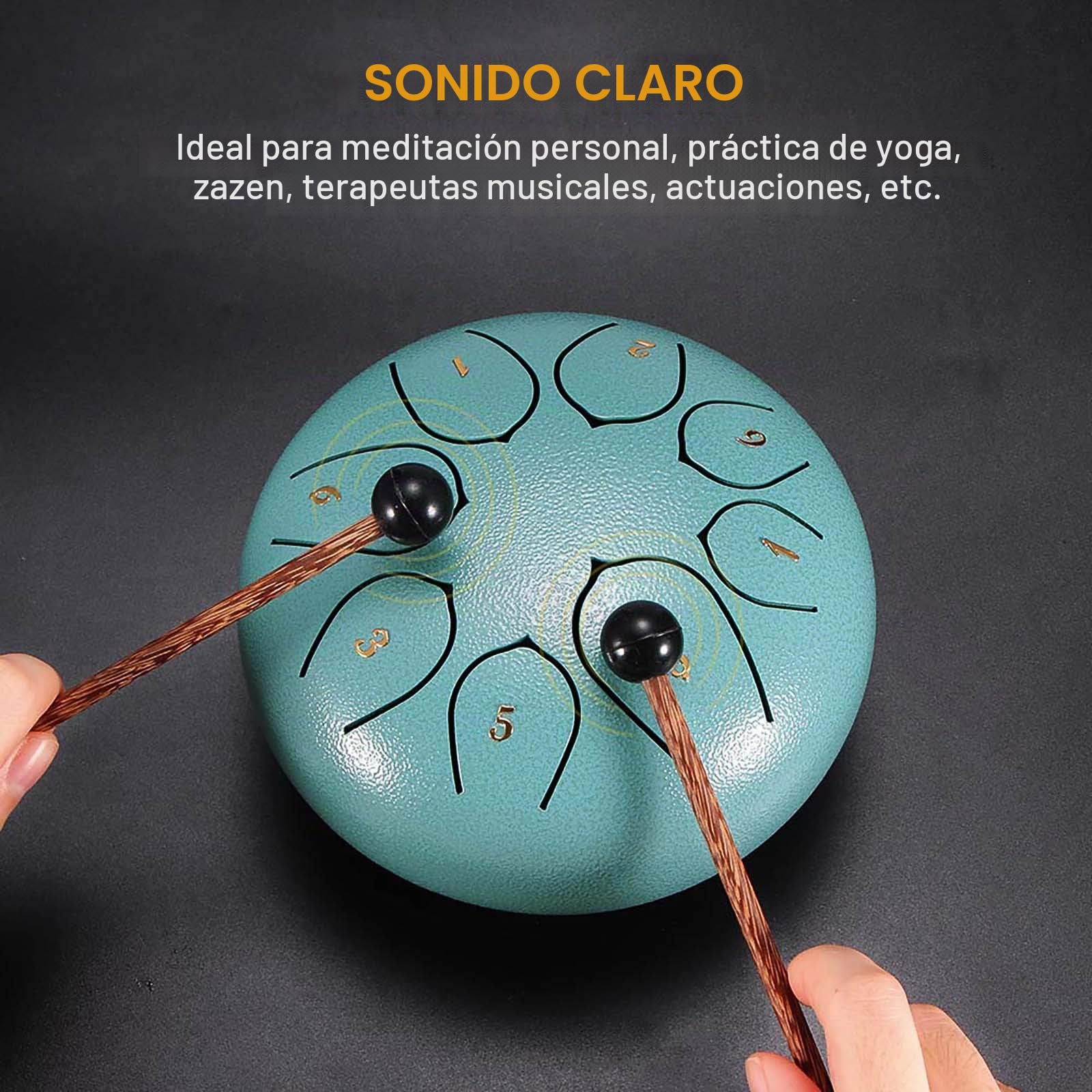 Tambor de Lengüeta de Acero de 6 Pulgadas y 11 Tonos, Instrumento de Percusión Handpan Drum Handpan, con Bastones y Bolsa de Viaje para Yoga,Meditación,Alivia el Estrés (Azul)