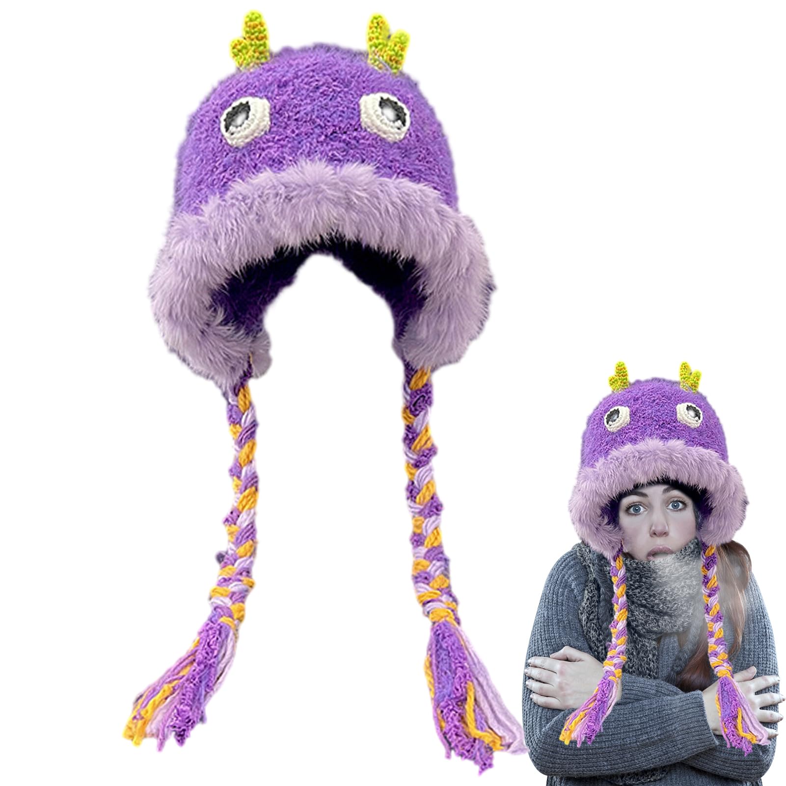 Amazon.co.jp: 面白いぬいぐるみ帽子 | 写真耳当て付き手作りニット 