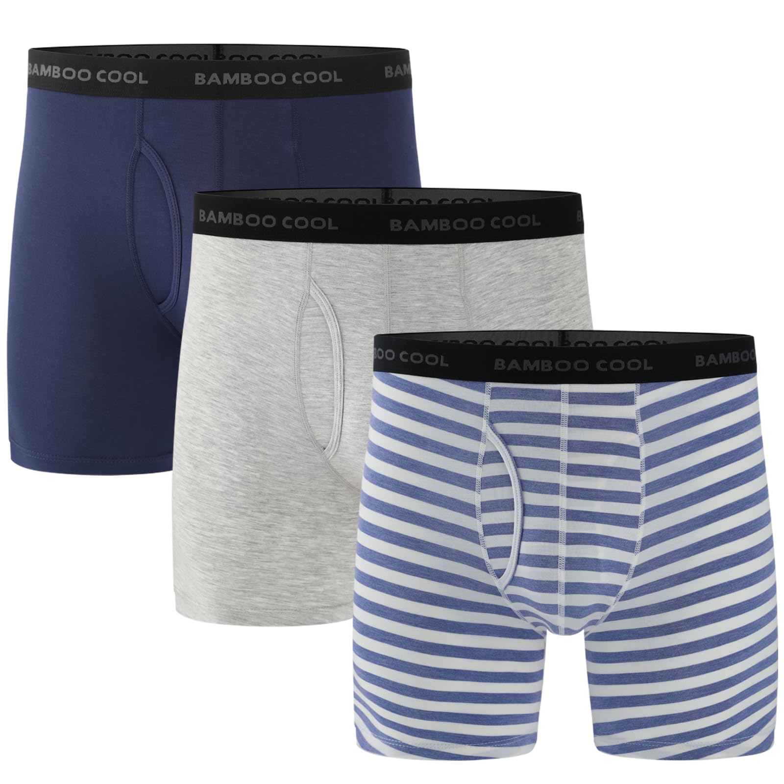 Bamboo Boxer Briefs (Set of 3) - Natural Grazing Cows, Denim Stripe & Denim Tractors & Windmills main image 0