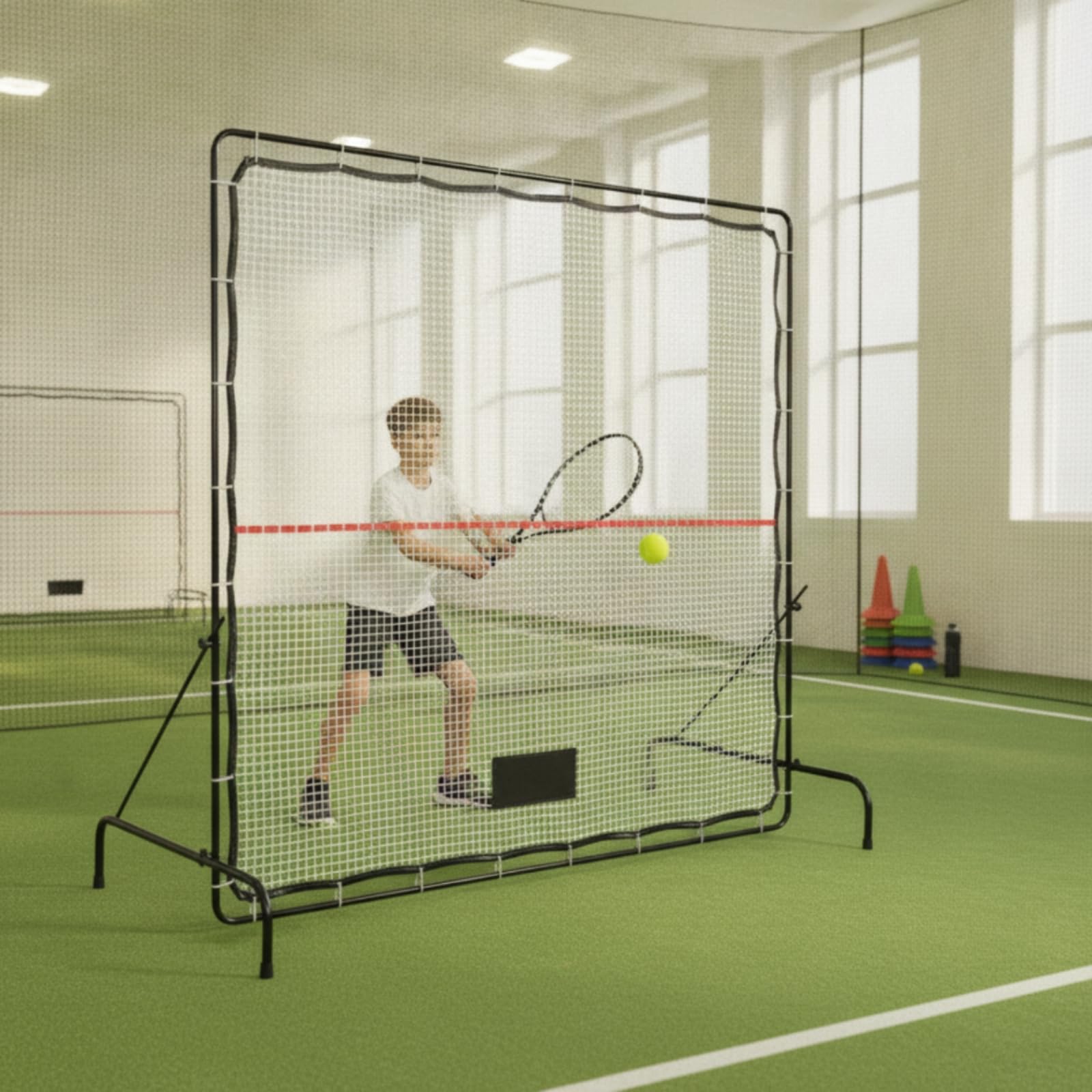 Generic Rete da Pratica Tennis con Ritorno Personalizzabile per Allenamento Solitario con Bersagli Rossi Sulla Maglia con Telaio Robusti in Ferro atta per Uso Domestico E Club