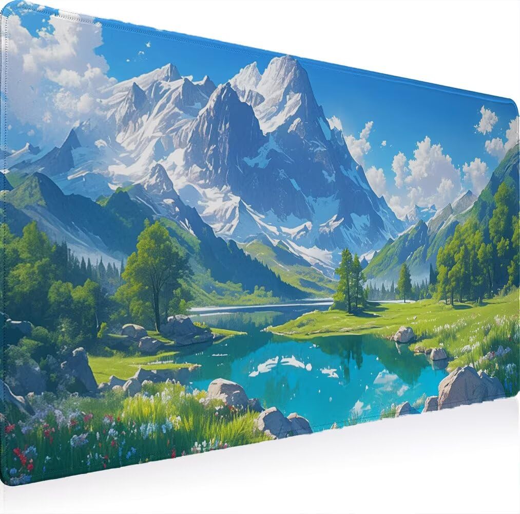 Duża podkładka pod mysz XXL 150 x 80 cm, podkładka pod mysz antypoślizgowa gumowa podstawa ze zszytymi krawędziami, ergonomiczna podkładka pod mysz akcesoria na biurko klawiatura laptop śnieżny górski