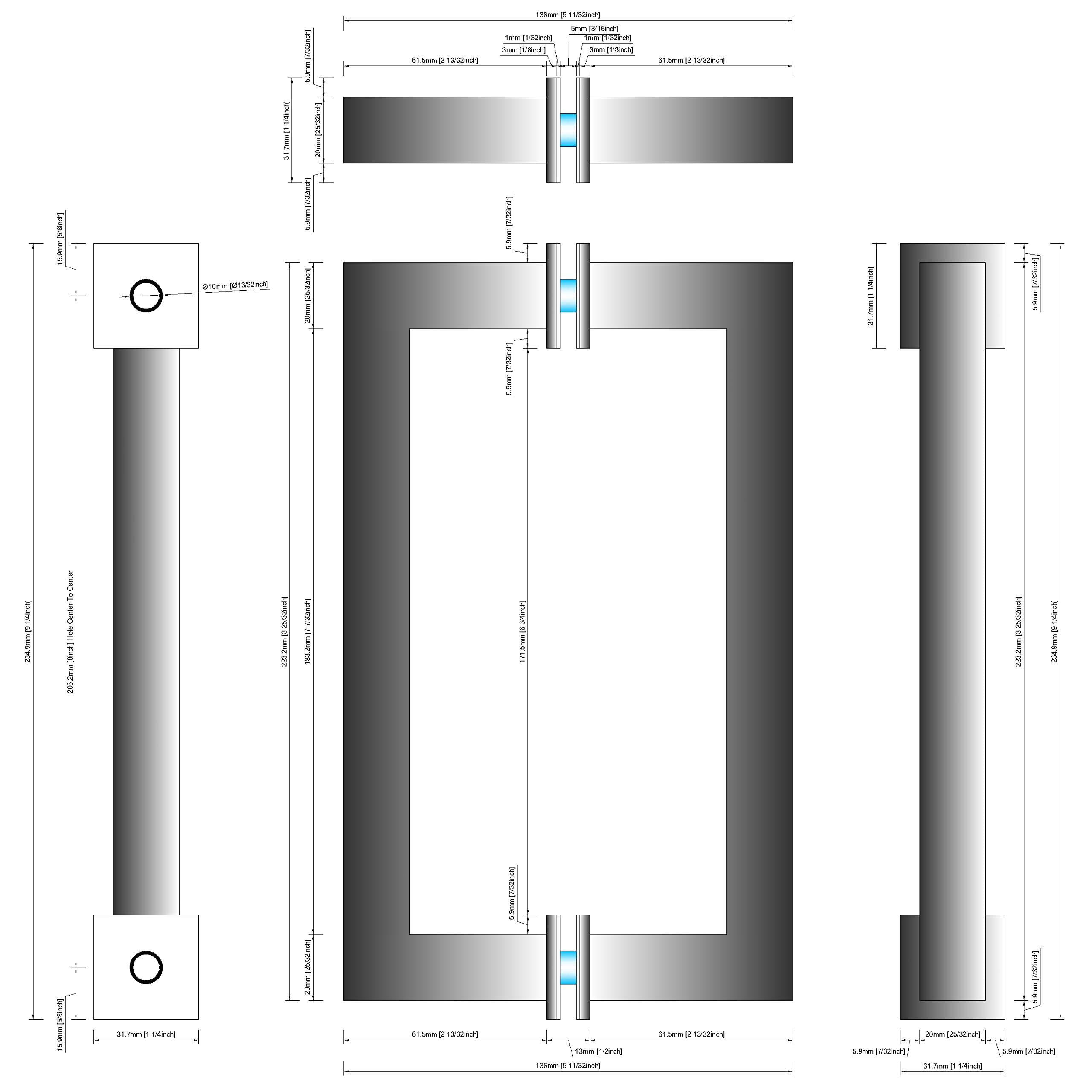 Royalty Glass – Poignée De Porte De Douche Tubulaire Dos à Dos De 20,3 Cm Pour Porte De Douche Sans Cadre – Poignée De Porte En Verre De Douche En Acier Inoxydable
