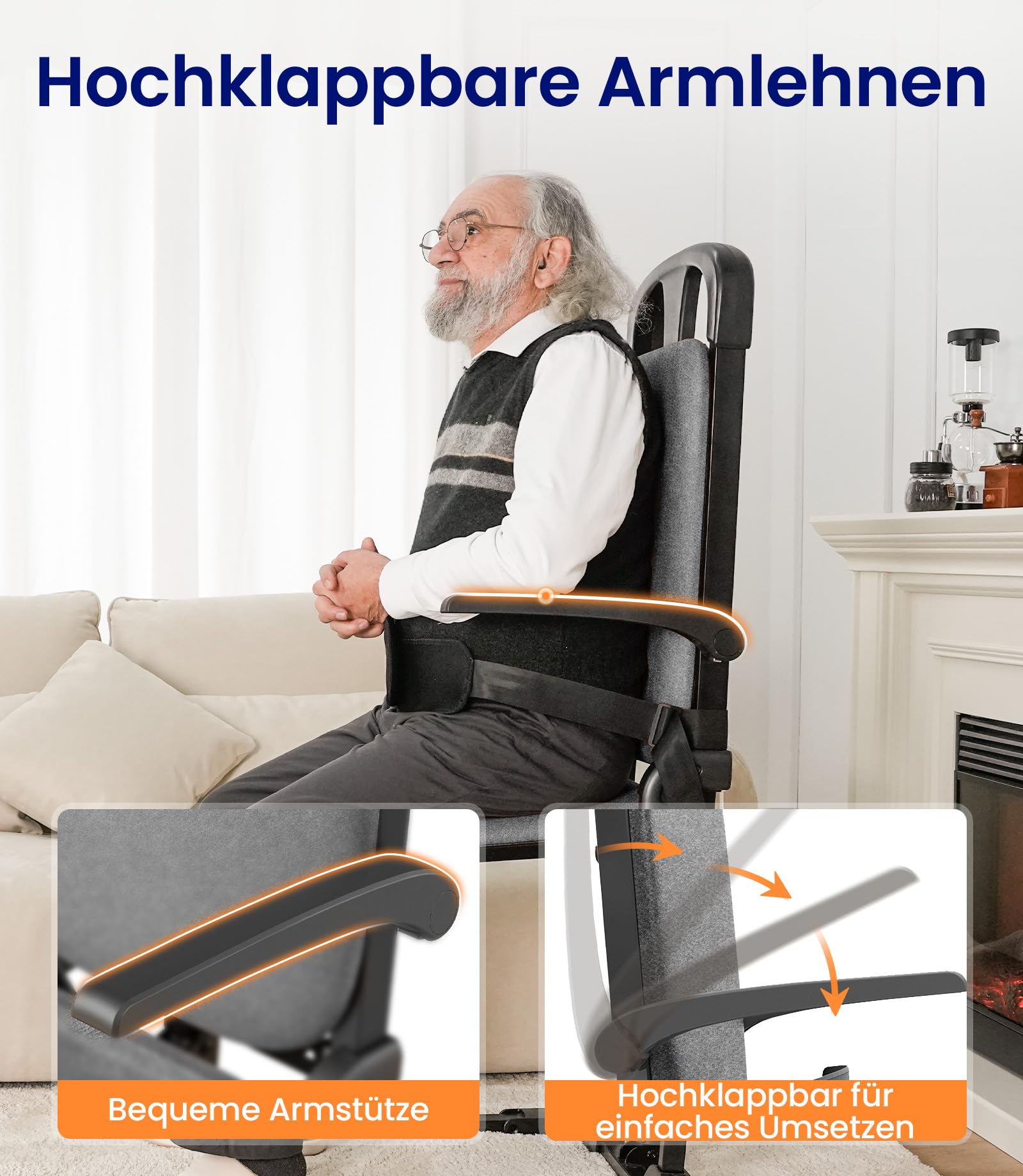VOCIC AX15 Elektrischer Aufstehsessel bis 200 kg, robust und faltbar | Senioren Pflege Zuhause, Aufstehhilfe Sturzrisiko, Transfer Bett Rollstuhl, Stahlrahmen Memory-Schaum Grauer Stoffbezug