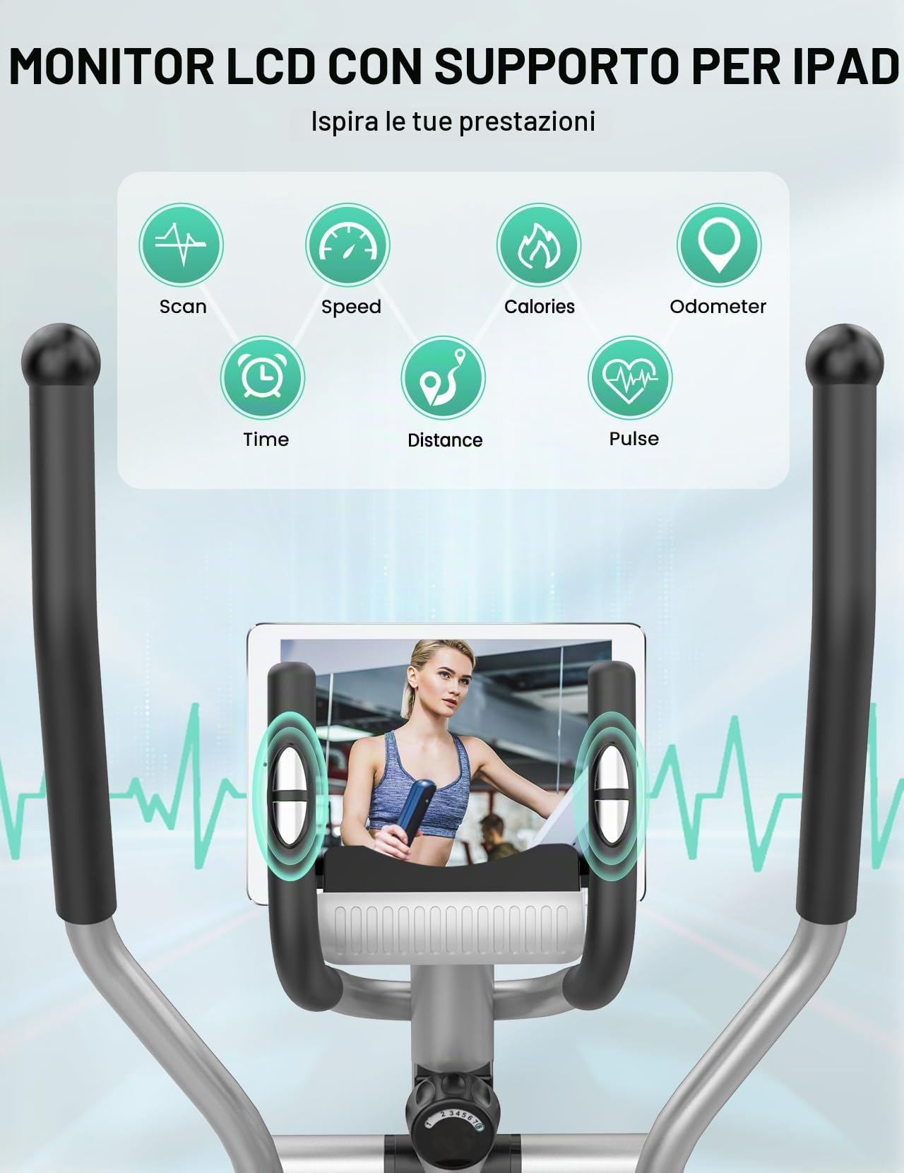 THERUN Ellittica da Casa, Ellittica Professionale Ultra Silenziosa con 16 Livelli di Resistenza Regolabile, Display LCD, Pedali Antiscivolo, Supporto Borraccia, Capacità Di Carico 120KG