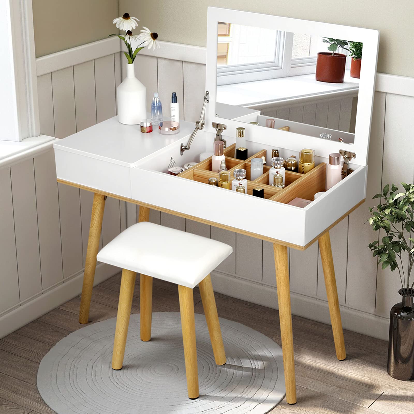 Buy Makeup Vanity Desk Vanity with Larger Flip Top Mirror, Vanity