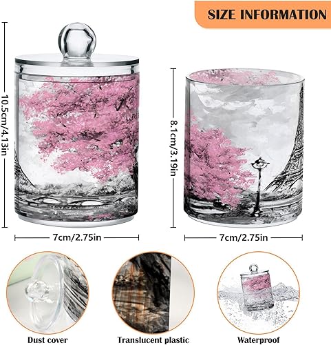Miniatura 3 de Nander Paquete de 4 dispensadores de soporte Qtip  Juego de tarros de boticario de plástico transparente Pink Paris Tower  Organizador de maquillaje