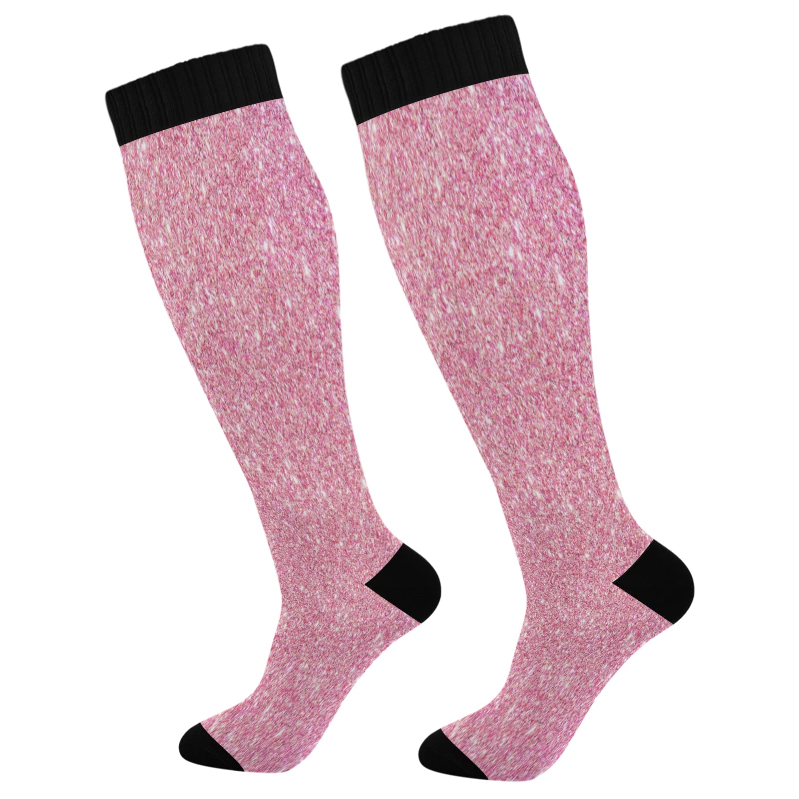 KLL Christmas Compression Socks for Men and Women Golden Glitter In Shiny Red Knee High Socks