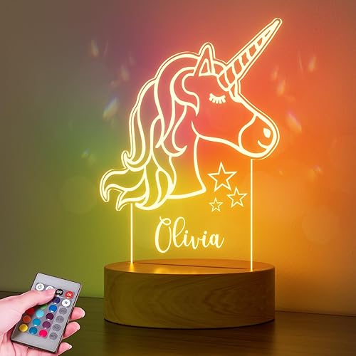 Miniatura 1 de Luz nocturna personalizada con nombre de regalo para bebés, decoración de guardería con luz acrílica de unicornio, incluye control remoto y cambio