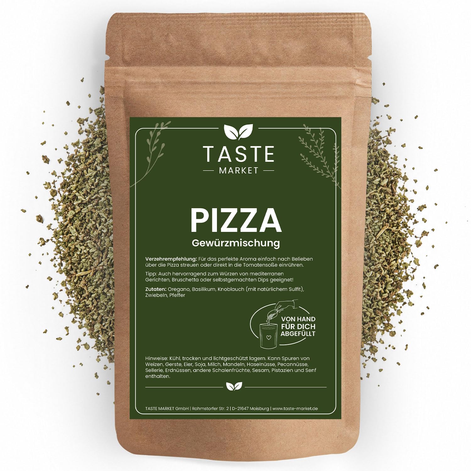 Pizza Gewürz 5 kg Gewürzmischung für italienische Pizza, Pasta & Saucen – mit Oregano, Basilikum & Knoblauch für echten Pizzageschmack, Taste Market