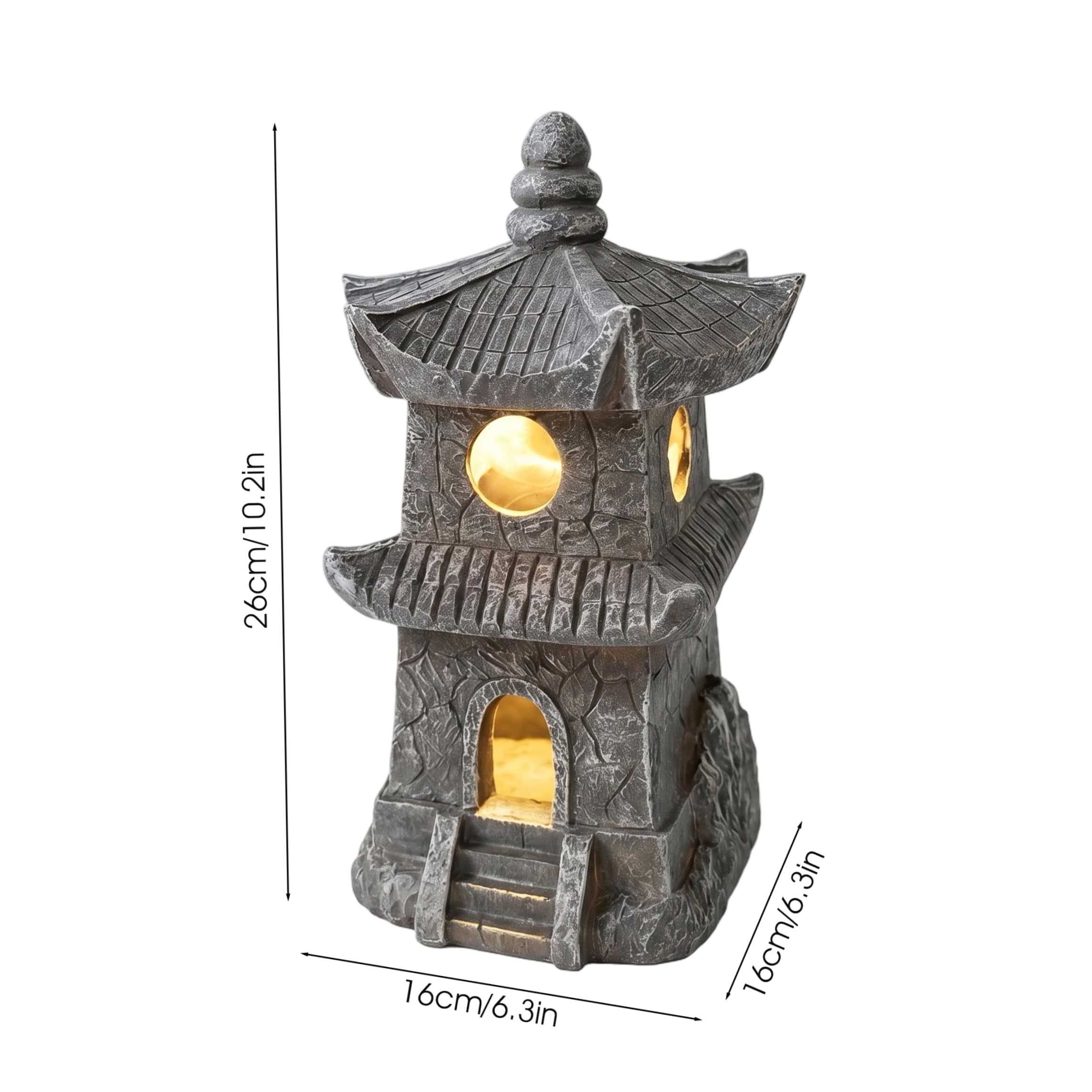 Lampada da giardino solare con pagoda in resina grigia da 11, 8 pollici per esterni, statua a lanterna per percorso, patio, giardino Zen, illuminazione paesaggistica