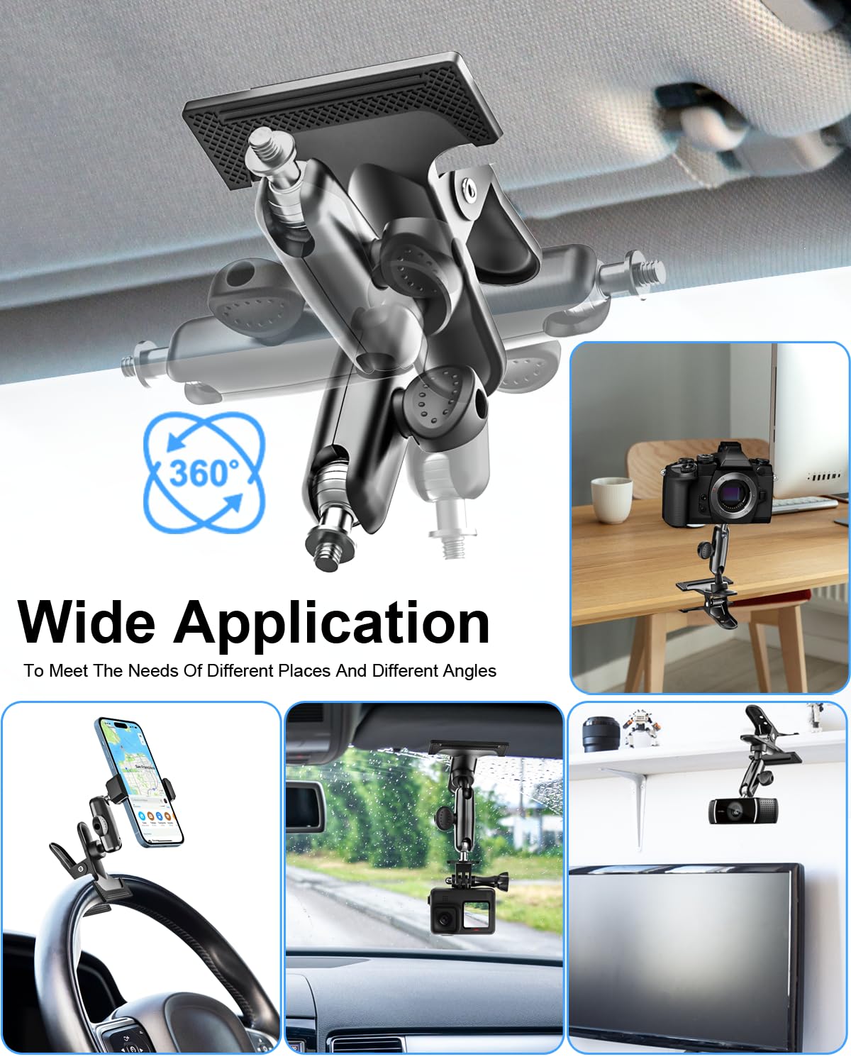 Soporte de metal para teléfono de coche, rotación de 360 grados, soporte multifuncional para visera de coche, brazo mágico mejorado más estable para tu soporte de coche para iPhone 15, 14, 13, 12,