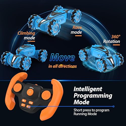 Miniatura 8 de AONGAN Rastreador a control remoto, auto de acrobacias de alta velocidad con giros y derivas de 360, control de gestos, auto RC recargable de