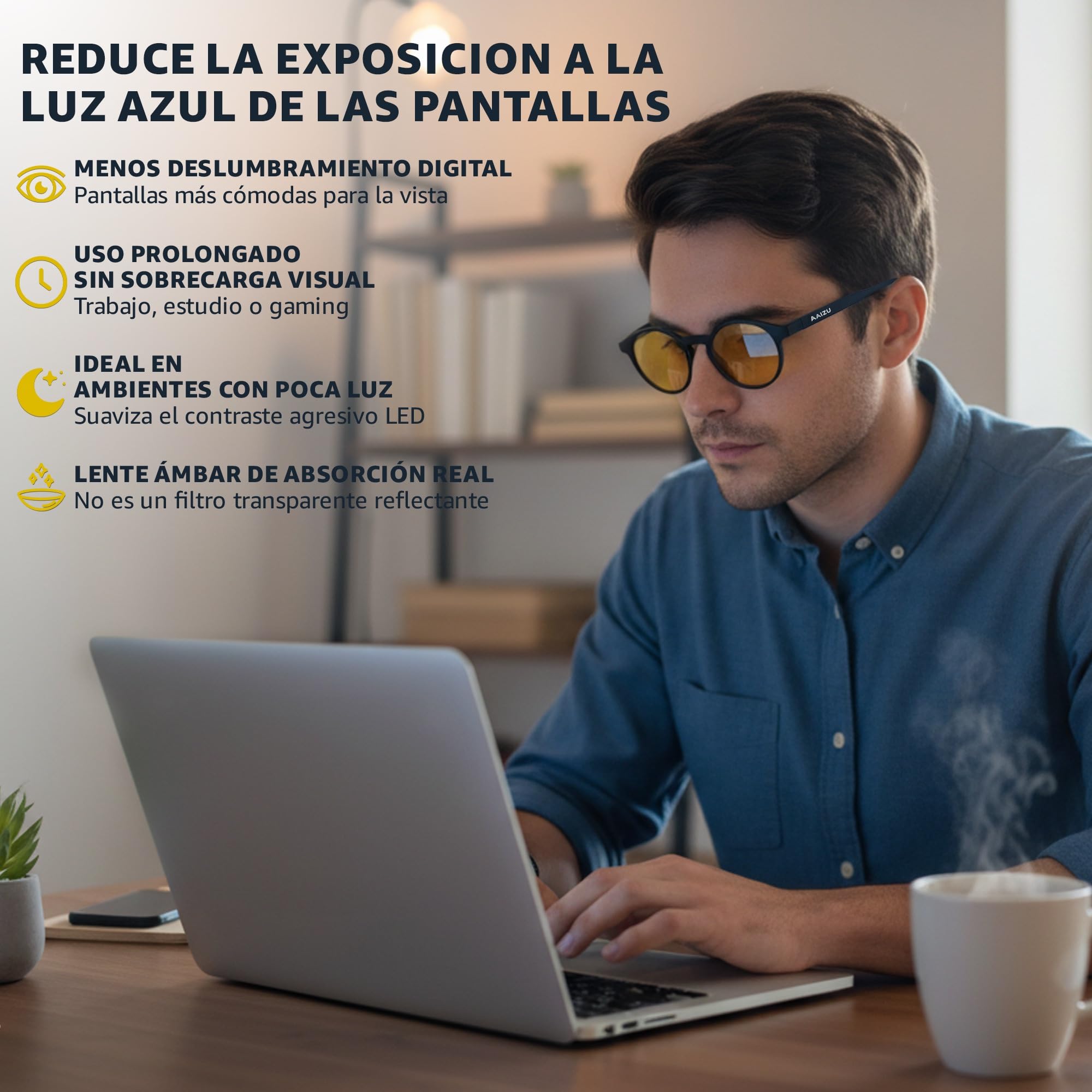 AAIZU-Gafas Luz Azul para Hombre y Mujer- Gafas Filtr Luz Azul para Ordenador, Gamming y Pantallas- Bloqueo Anti Luz Azul- Reduce la Fatiga Visual y Mejora el Descanso — view 2