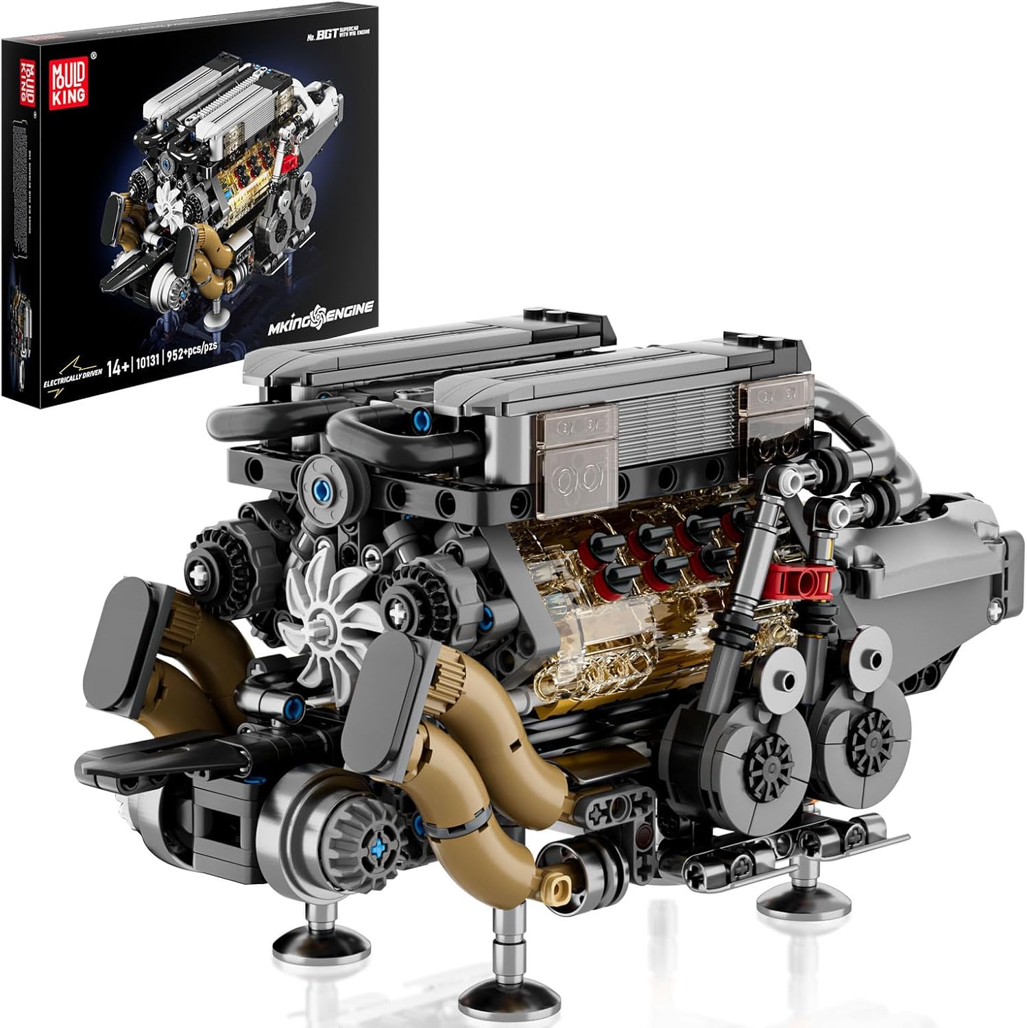 Mould King 10131 W16 Running Engine Kit: 952pcs Visible Motor Model, Motorized STEM Building Set for Teens & Adults 14+
