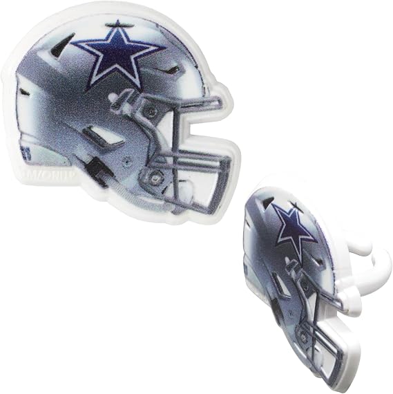 DecoPac NFLダラスカウボーイズヘルメットリング、24個のフットボールカップケーキデコレーション、公式ライセンス商品、フットボールリング、食品安全ケーキトッパー – 24パック