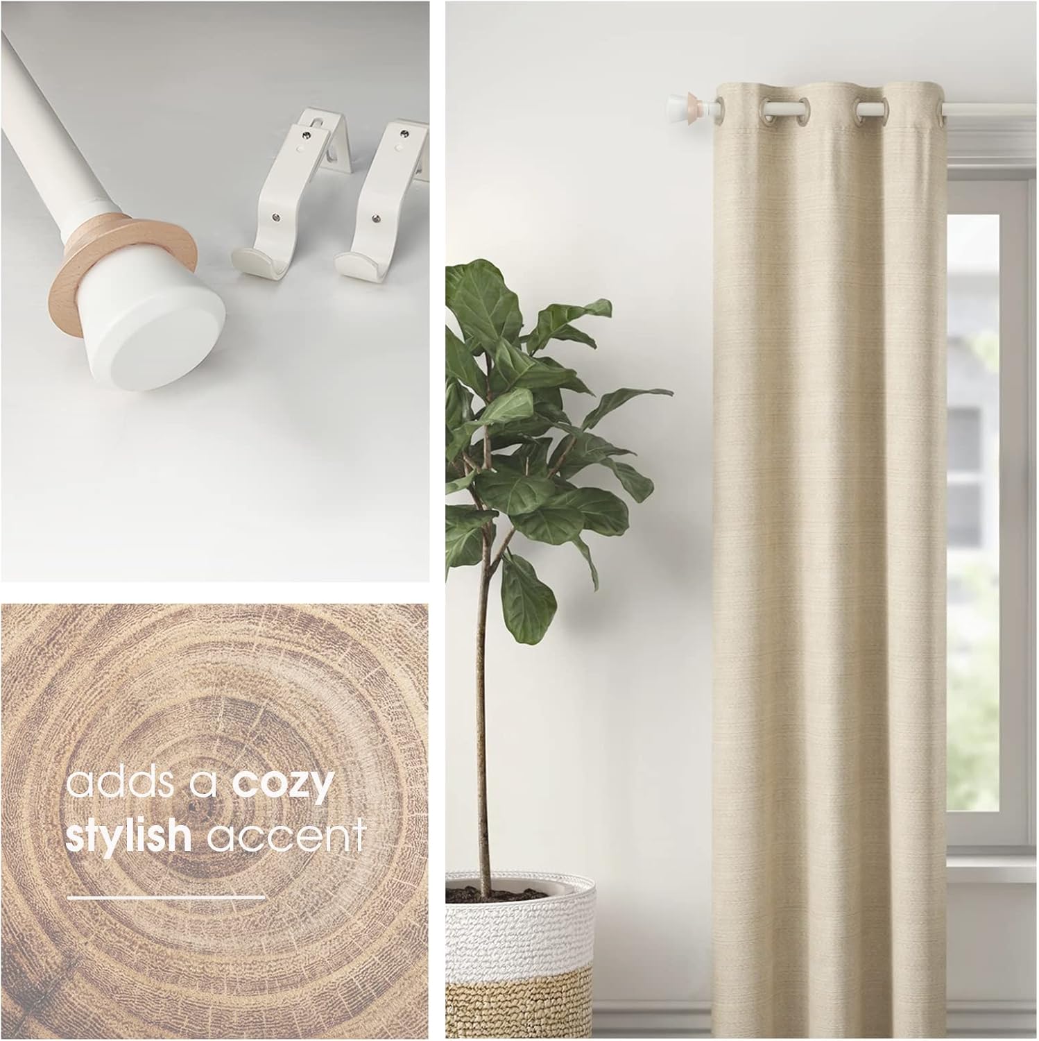 SKYPLUS LIVING Nordic Style White Single Curtain Rod Set with Decorative Finials, 36-72 inch, Standard Single Drapery Rod for 1 Pack, 1 Inch diameter, Adjustable Length (36-72'', White) 36-72'' White