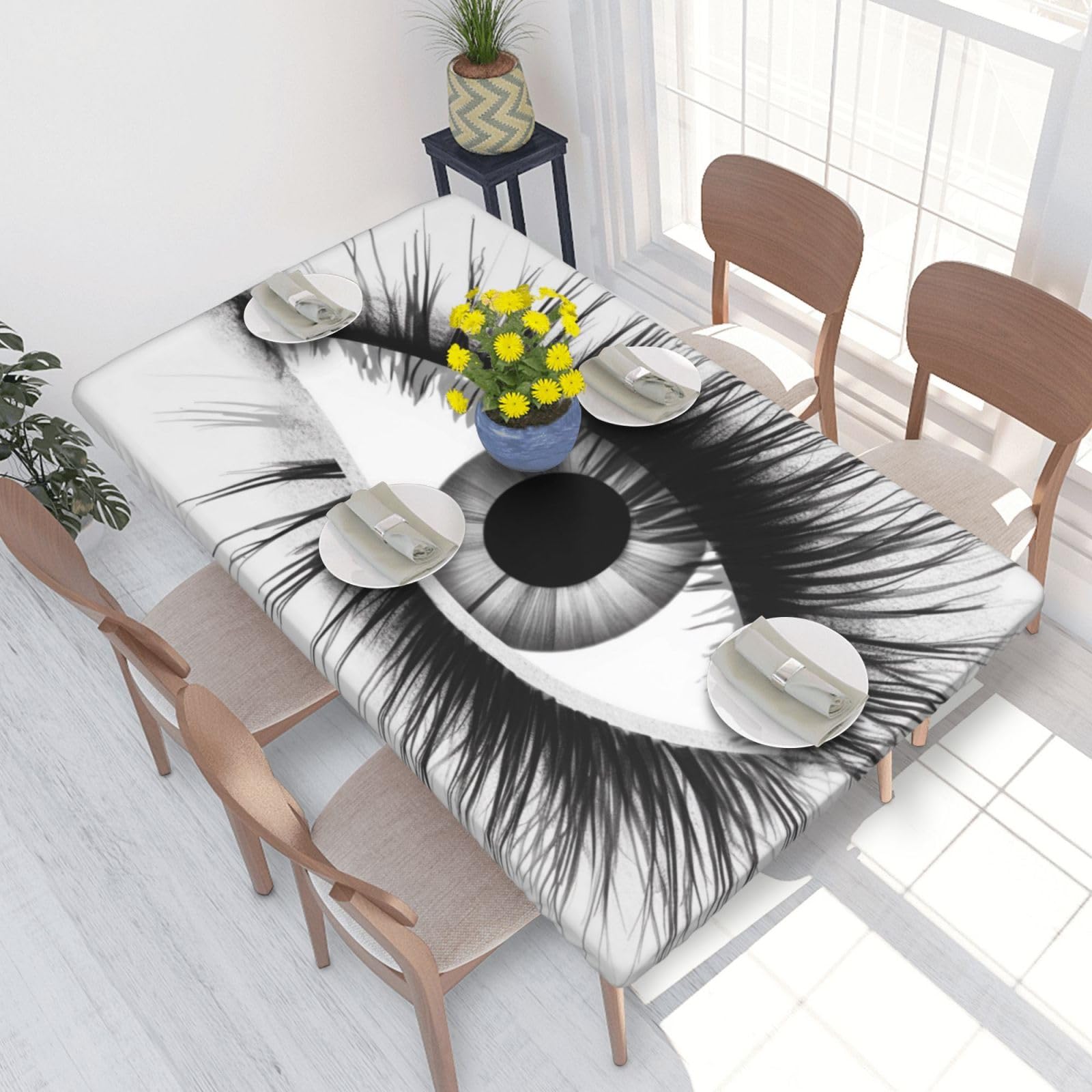 WPKJU Eyelash Printed Tablecloths 4ft Rectangular Table Covers Washable Polyester Decorative Table Cloth for Dining Table Picnic Wedding