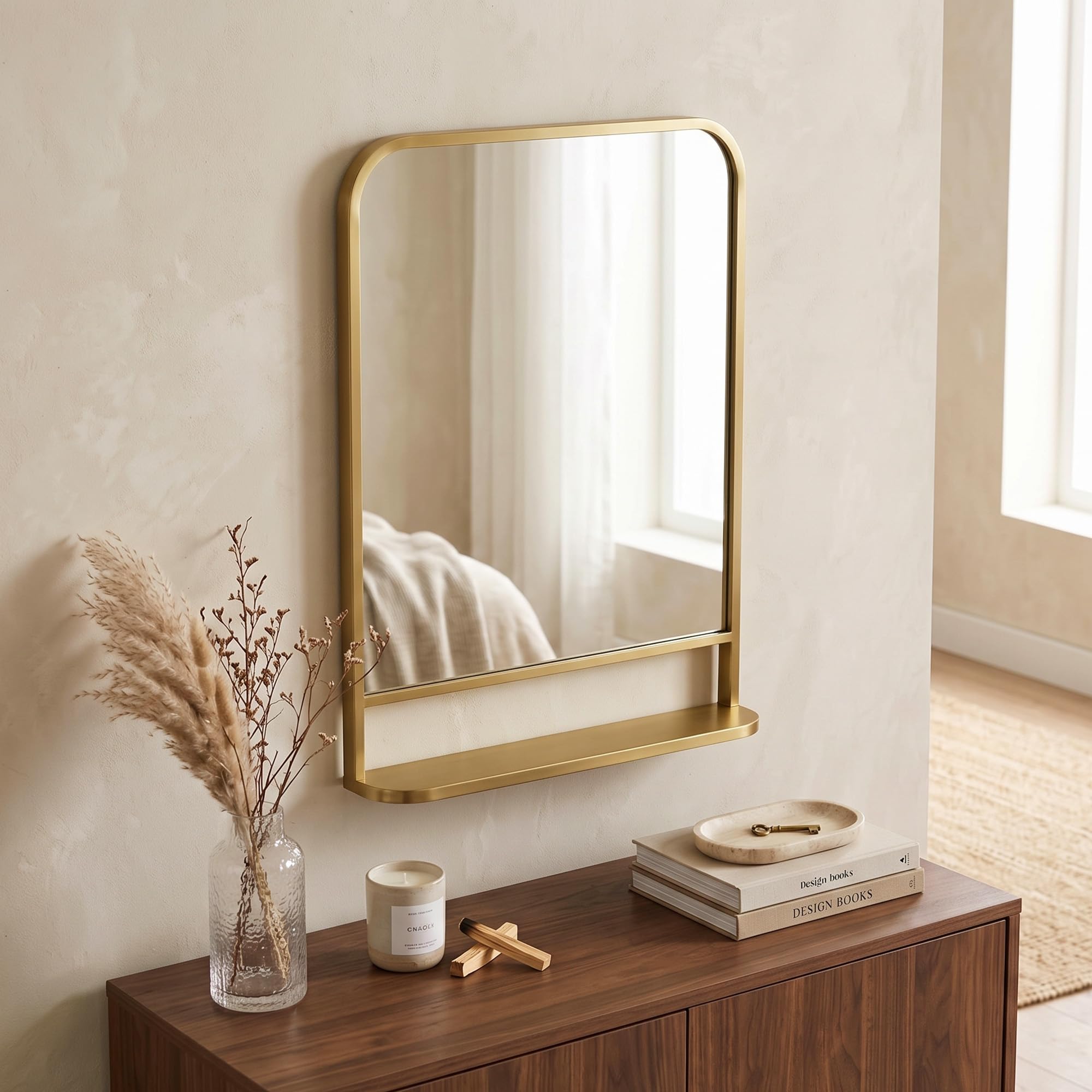 B&Q -  Rectangle Wall Mirror With Shelf 70 X 50 CmFor Living RoomBedroom