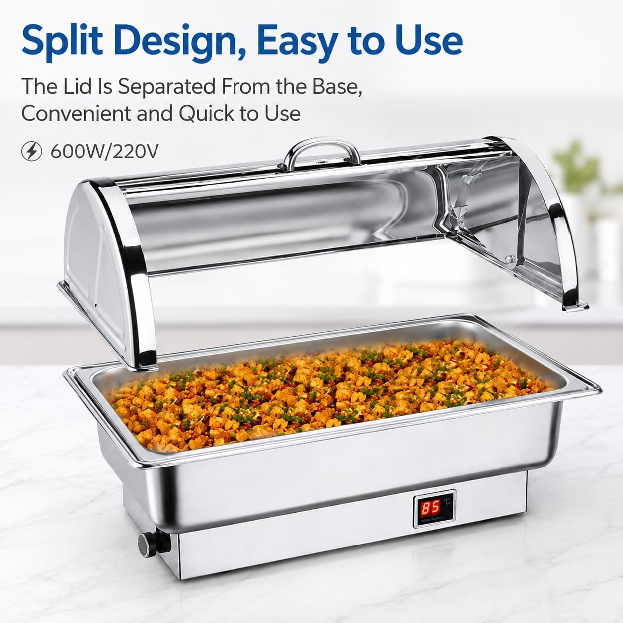 Calentador de Buffet Eléctrico 9L, Set Chafing Dish con Tapa Abatible