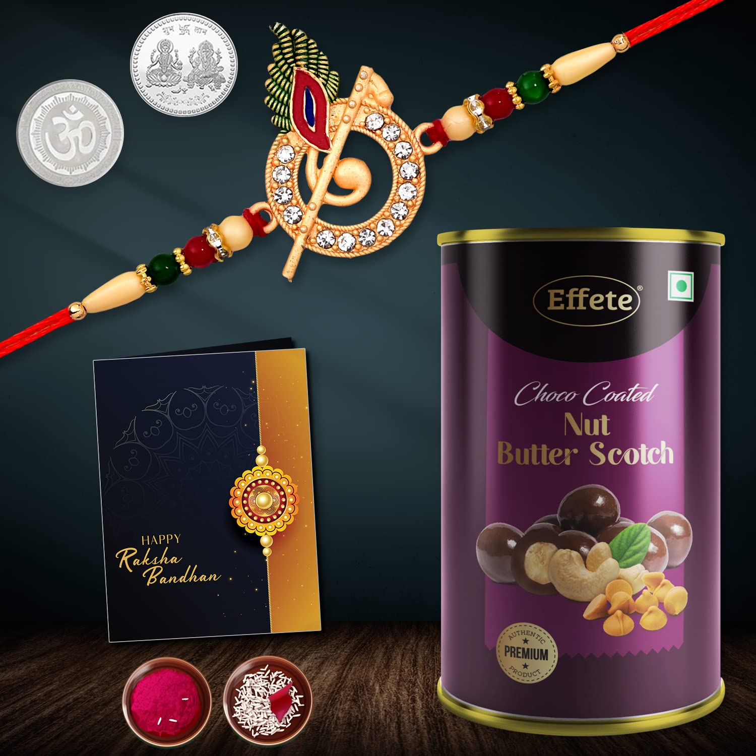 DeoDap Multicolor Bracelet/ Rakhi (K1_50_BS) & Chocolate Butter Scotch | Round red rakhi | golden work red dori rakhi | rakhi and chocolate for brother | rakhi gift chocolate for brother | rakhi with gift |-image-11