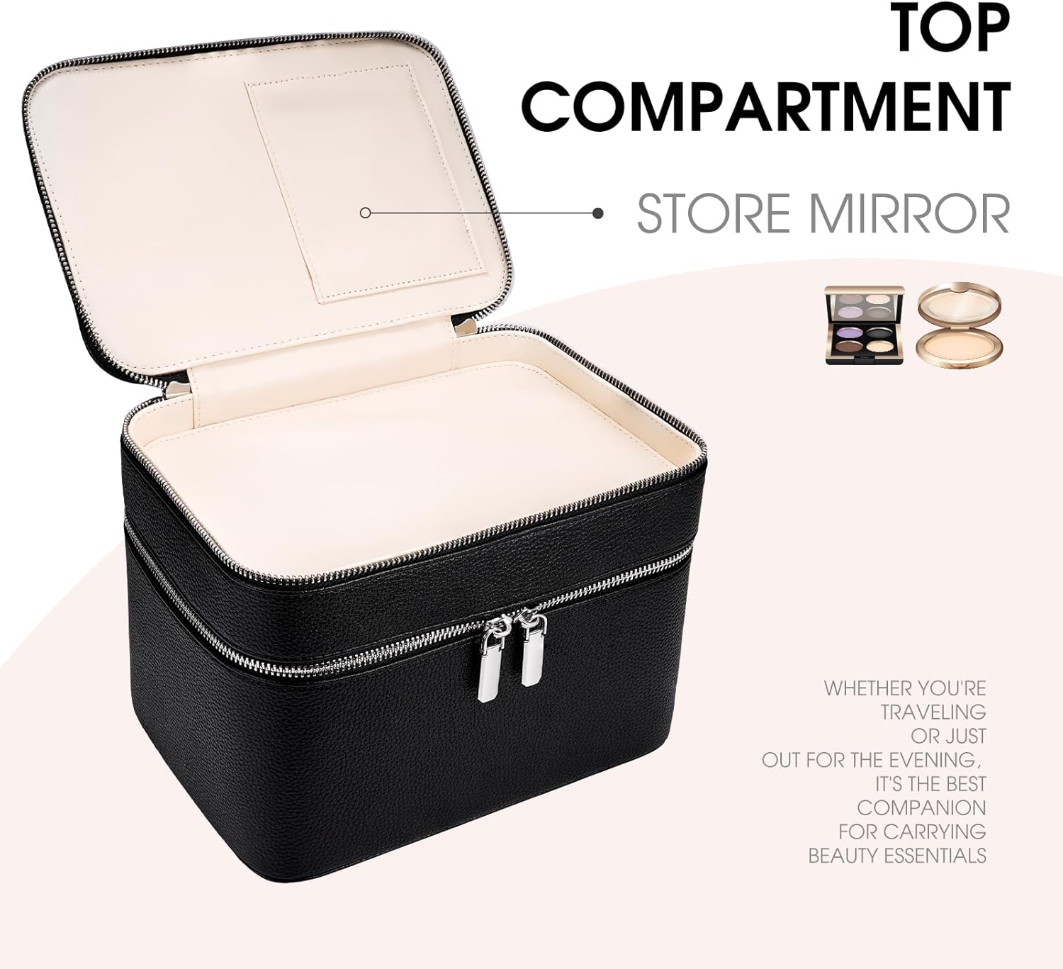 Makeup Case, Large Capacity Waterproof Double Layer Cosmetic Bag with Removable Divider, Double Compartment Brush Organizer, Multi-functional Travel Organizer