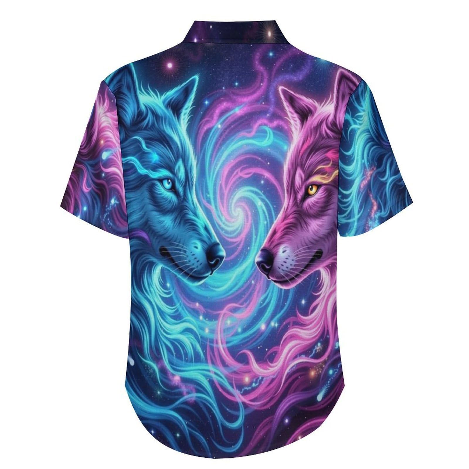 Camicie a Maniche Corte da Uomo - Camicie da Spiaggia con Stampa Lupo della Via Lattea Animali Fantastici, Funky Estiva Cool Camicia Hawaiana Monopetto Camicia S-5XL