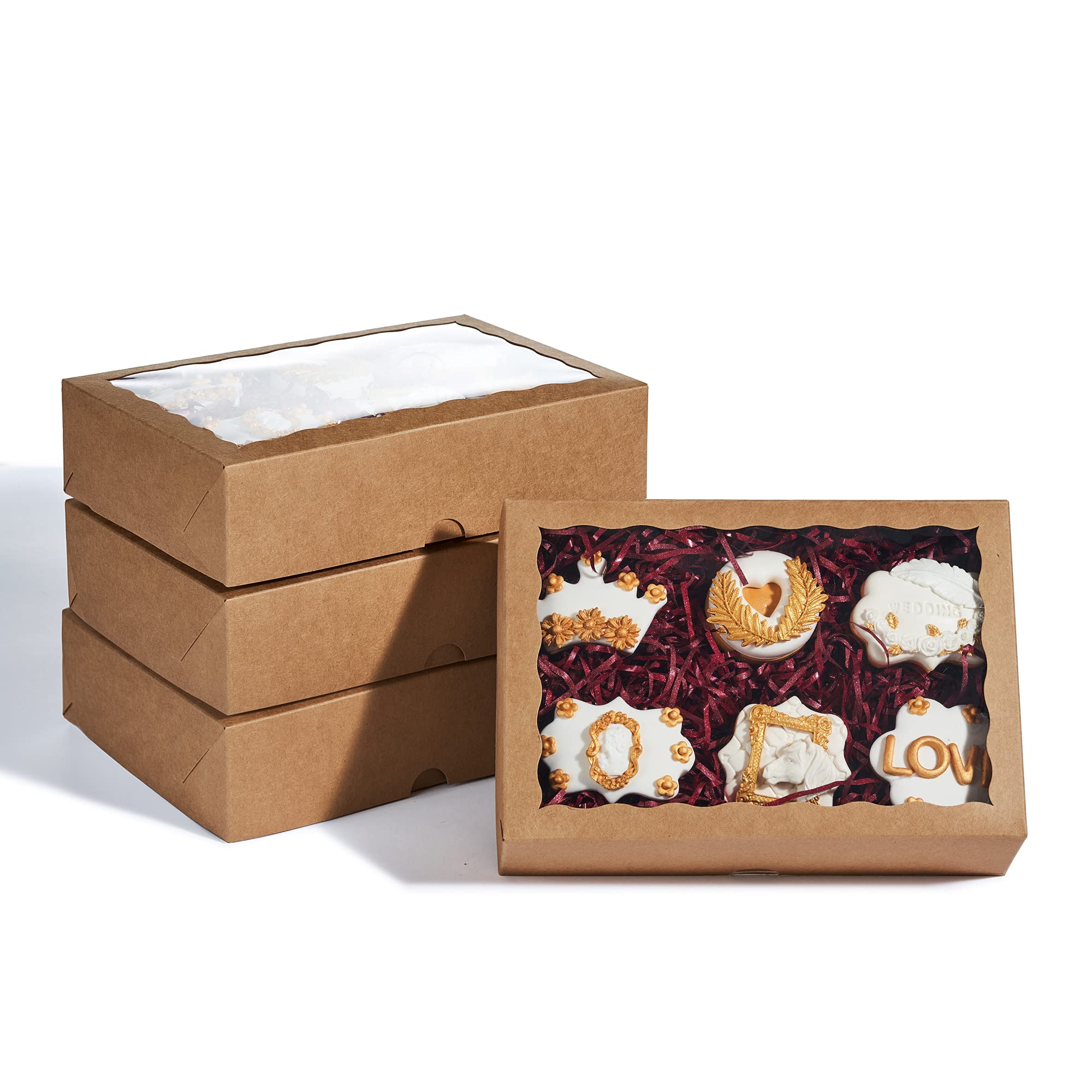 Sponsored Ad - 50PCS 10 x 7 x 2.5 inches One Piece Brown Bakery Boxes, Cookie Boxes, Natural Kraft Brown Strawberry Boxes with Display Window