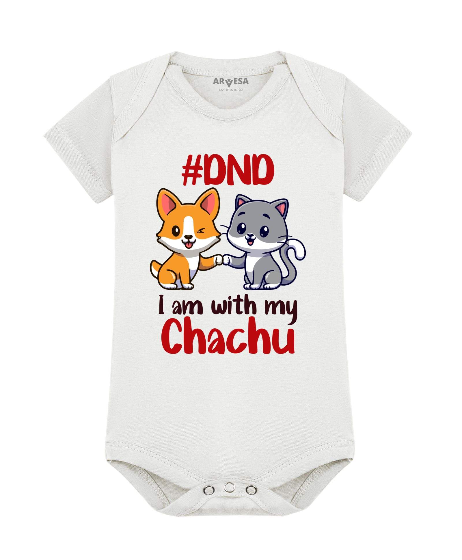 ARVESA Baby Romper Chachu Theme for Baby Boy and Baby Girl Cotton 0–12 Months Design No 1163 - Dnd I Am With My Chachu