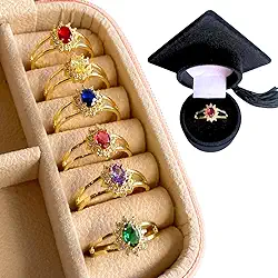 Anel Formatura Feminino Pedra Rosa Turmalina Banhado Ouro E Caixinha Capelo Ciências Contábeis Secretariado Comércio