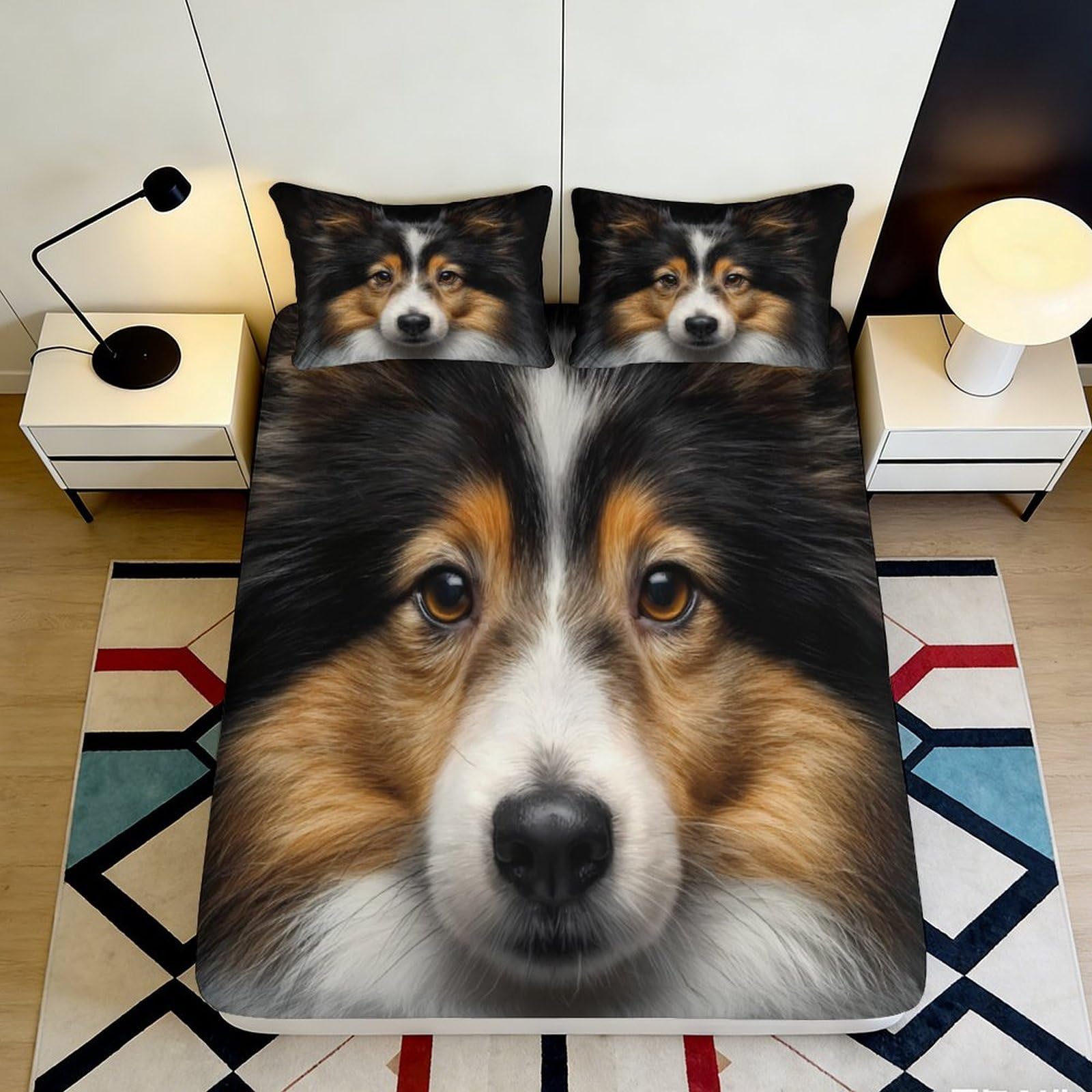 Pnayamiorkfel Style-7 3D Printed Shetland Sheepdog Fitted Sheet Microfiber Anti-Slip Dog Face Mattress Cover For Bedroom Guest Room Décor 90X200x25cm