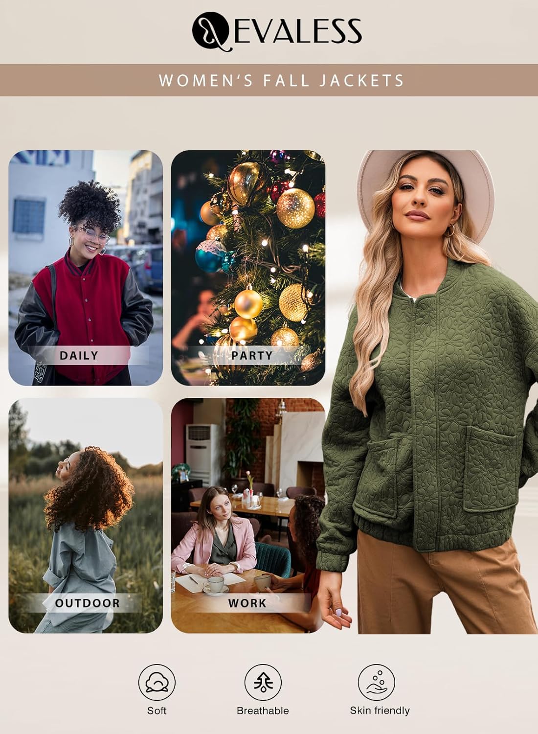 EVALESS Bomber Jackets for Women Spring Fashion 2026 Cute Jacquard Coats Lightweight Zip Up Jackets Dressy Casual - Image 7