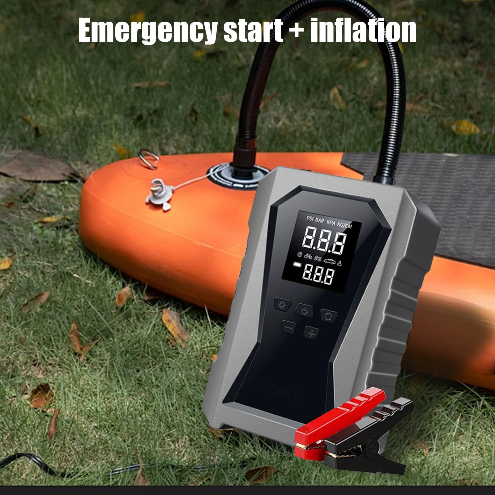 Portable Car Jump Starter, 12V Battery Booster with Built-in Tire Inflator, Cordless Cars Starter & Smart Digital Power Bank for Truck, Motorcycle, Camping, Travel, Outdoor, 7.28x4.53x2.36 Inches