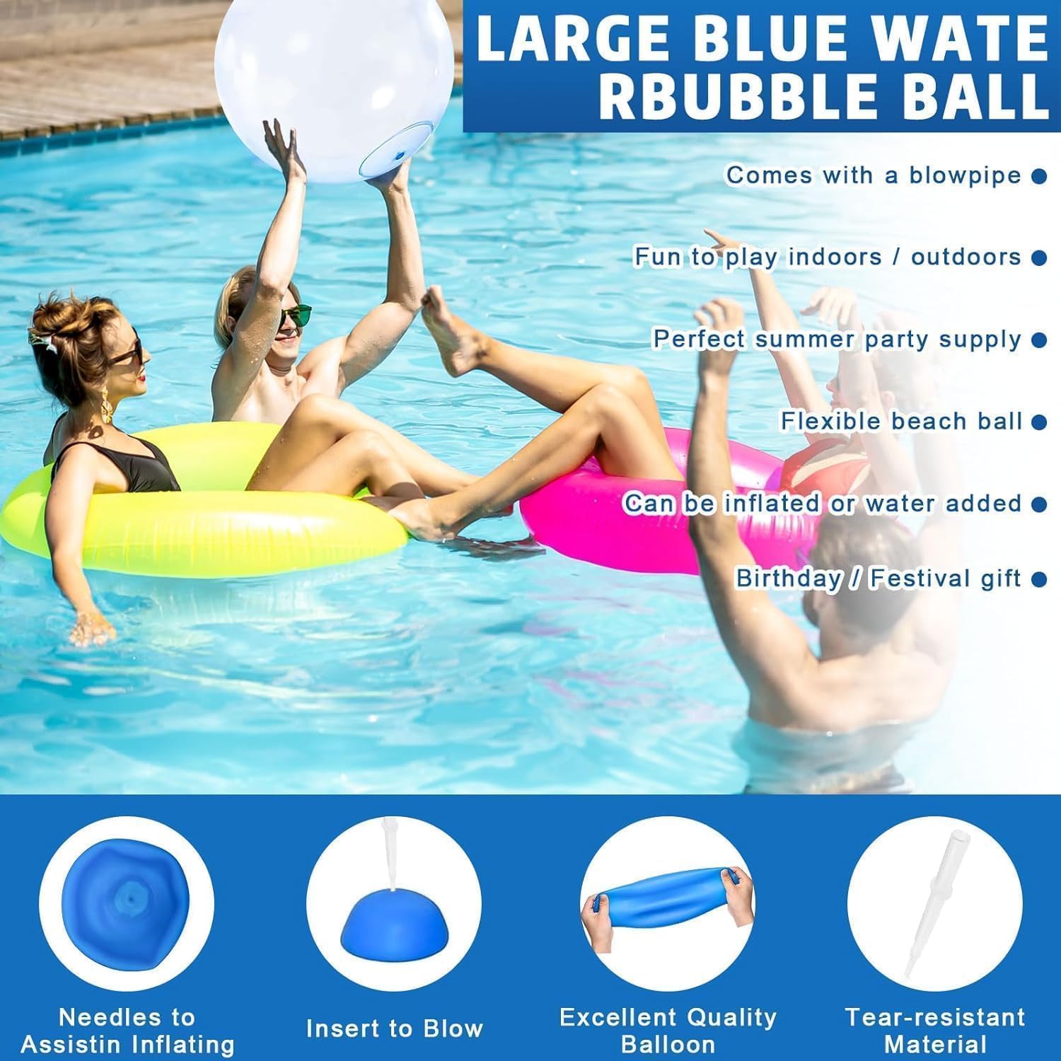 Ballon à bulles gonflable XXL - 120 cm - Transparent - Pour enfants et adultes - Jouet de plage et de jardin - Pour fêtes et loisirs (A)