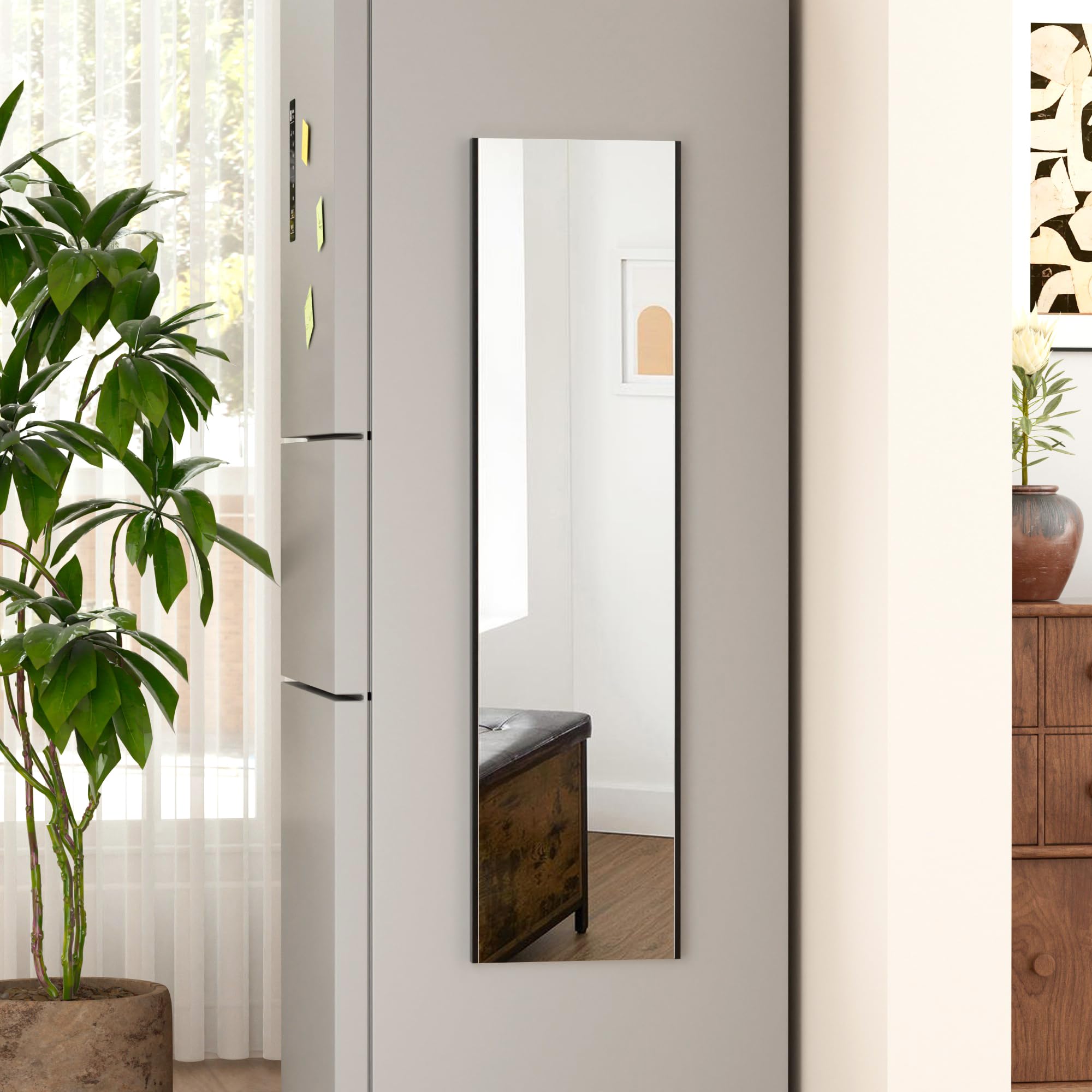 47"x12" Magnetic Mirror Lightweight Full-Length Mirror | Strong Adhesion, Easy Installation | Suitable for Refrigerators, Glass Walls, Wooden Doors, and More | 8.2kg Ultra-Strong Support | Black