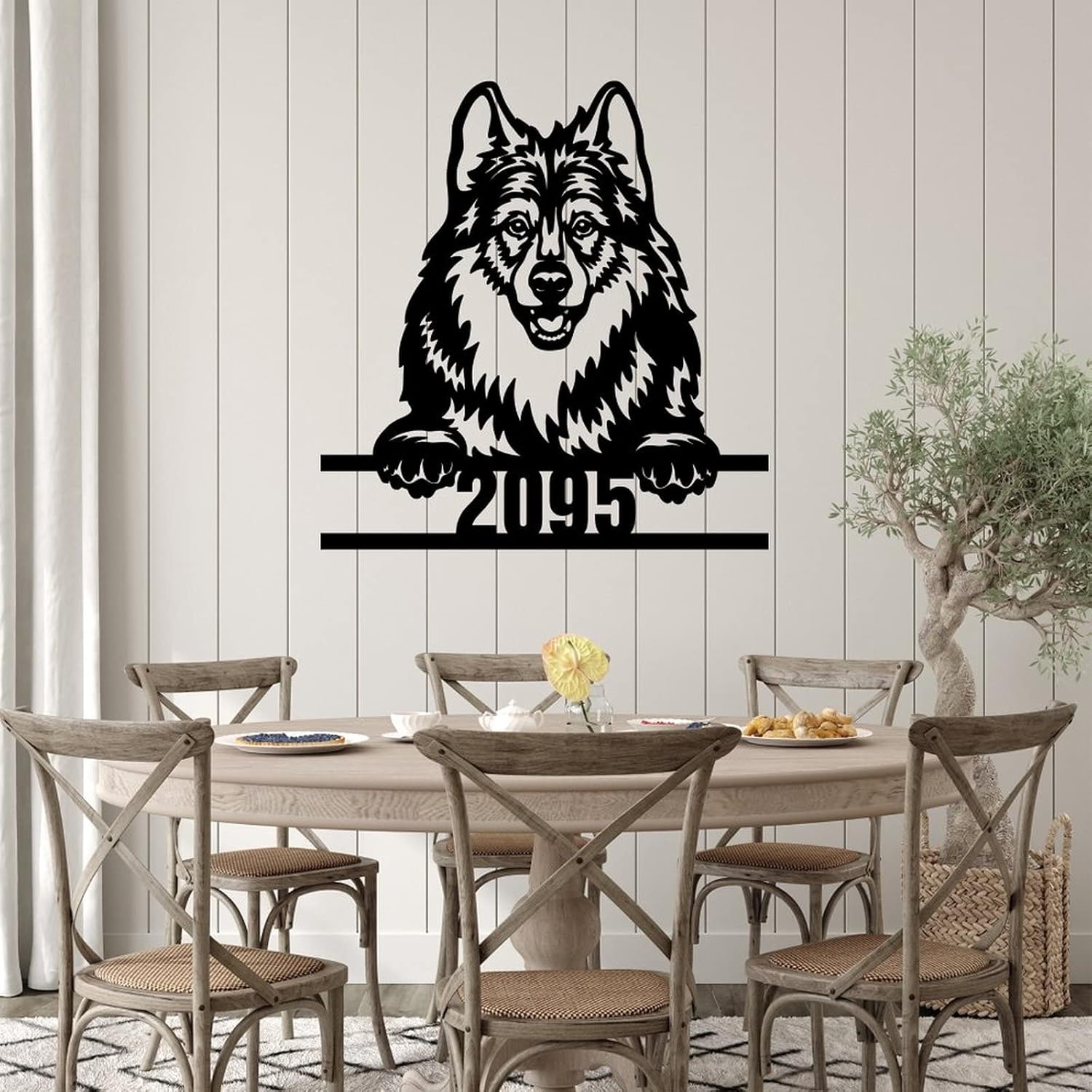 Funlucy Gift for Dog Owner Address Sign Personalized House Number Plaque Dog Portrait Metal Sign Dog House Decor Animal Lover Sign Pet Wall Art Personalized Metal Signs Housewarming Gifts 14in