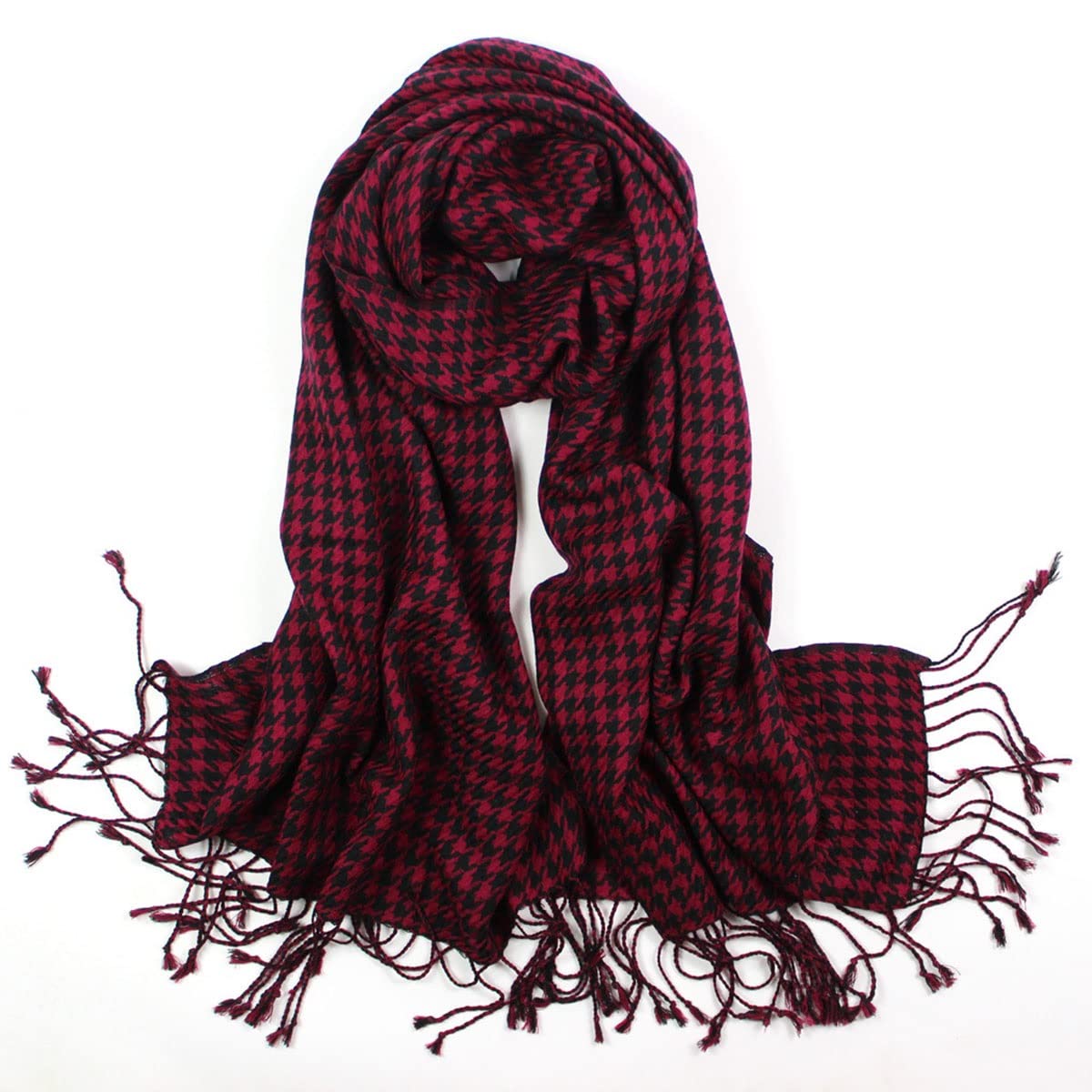 Sciarpa in pura lana, elegante e calda sciarpa scozzese grande rossa per donna